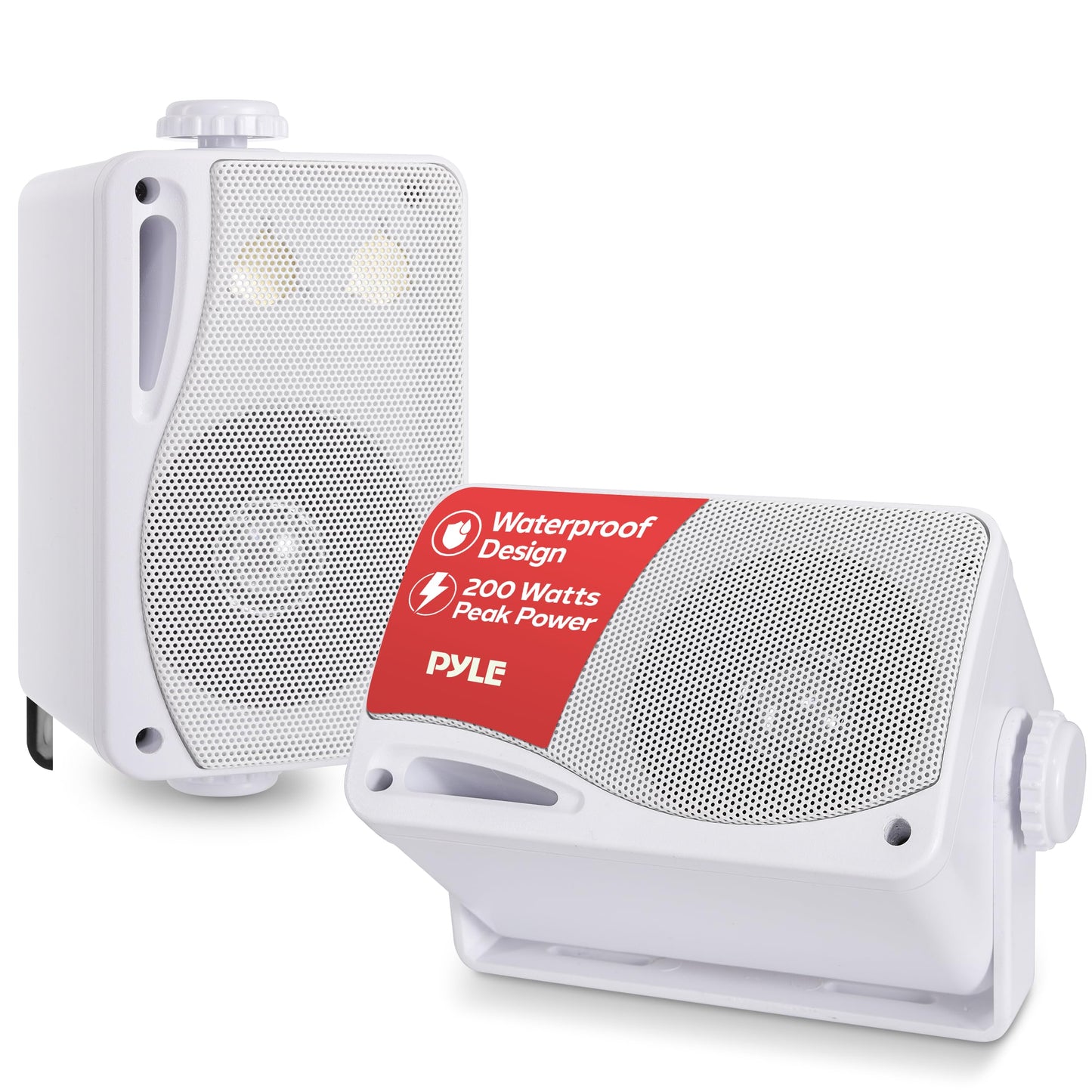 Pyle 3-Way Weatherproof Outdoor Speaker Set - 3.5 Inch 200W Pair of Marine Grade Mount Speakers - in a Heavy Duty ABS Enclosure Grill - Home, Boat, Poolside, Patio, Indoor Outdoor Use -PLMR24 (White)