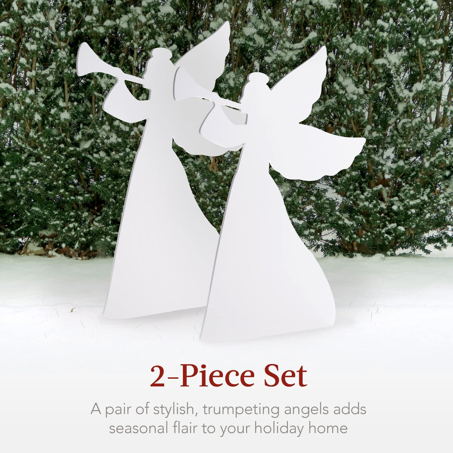 Best Choice Products 3ft Set of 2 Outdoor Christmas Angel Yard Decorations, Weather-Resistant PVC Décor for Lawn, Garden, Display w/ 4 Ground Stakes