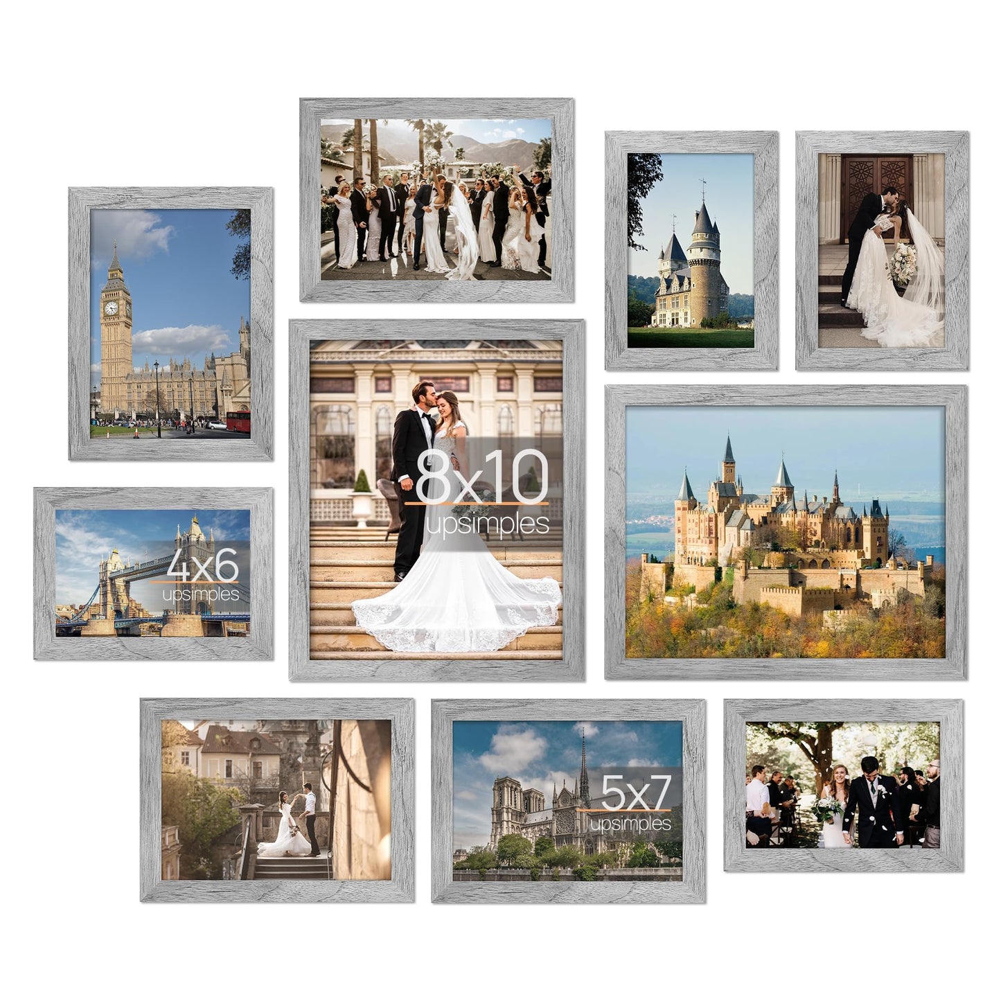 upsimples 10 Pack Picture Frames Collage Wall Decor for Mounting or Tabletop Display, Photo Gallery Frame Set for Family, Multi Sizes Including 8x10, 5x7, 4x6, Black