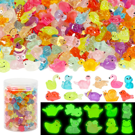 240 Pack Mini Resin Animals, Glow in The Dark Tiny Animals Figures to Hide Luminous Small Plastic Miniature Little Ducks Bulk for Office Home Garden Micro Landscape Aquarium Potted Dollhouse Decor