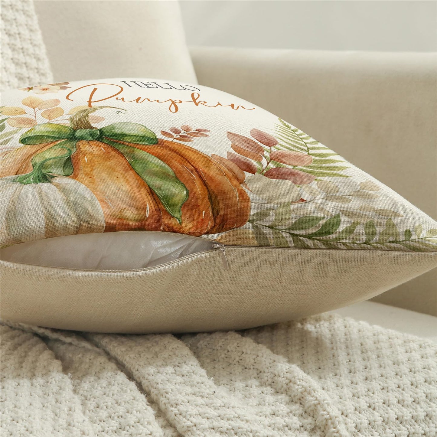 NIGHTWISH Fall Pillow Covers 18x18 Set of 4 Thanksgiving Farmhouse Decorations Leaves Pumpkin Outdoor Fall Decor Throw Pillow Covers Floral Mason Jars Harvest Autumn Cushion Case for Sofa Couch