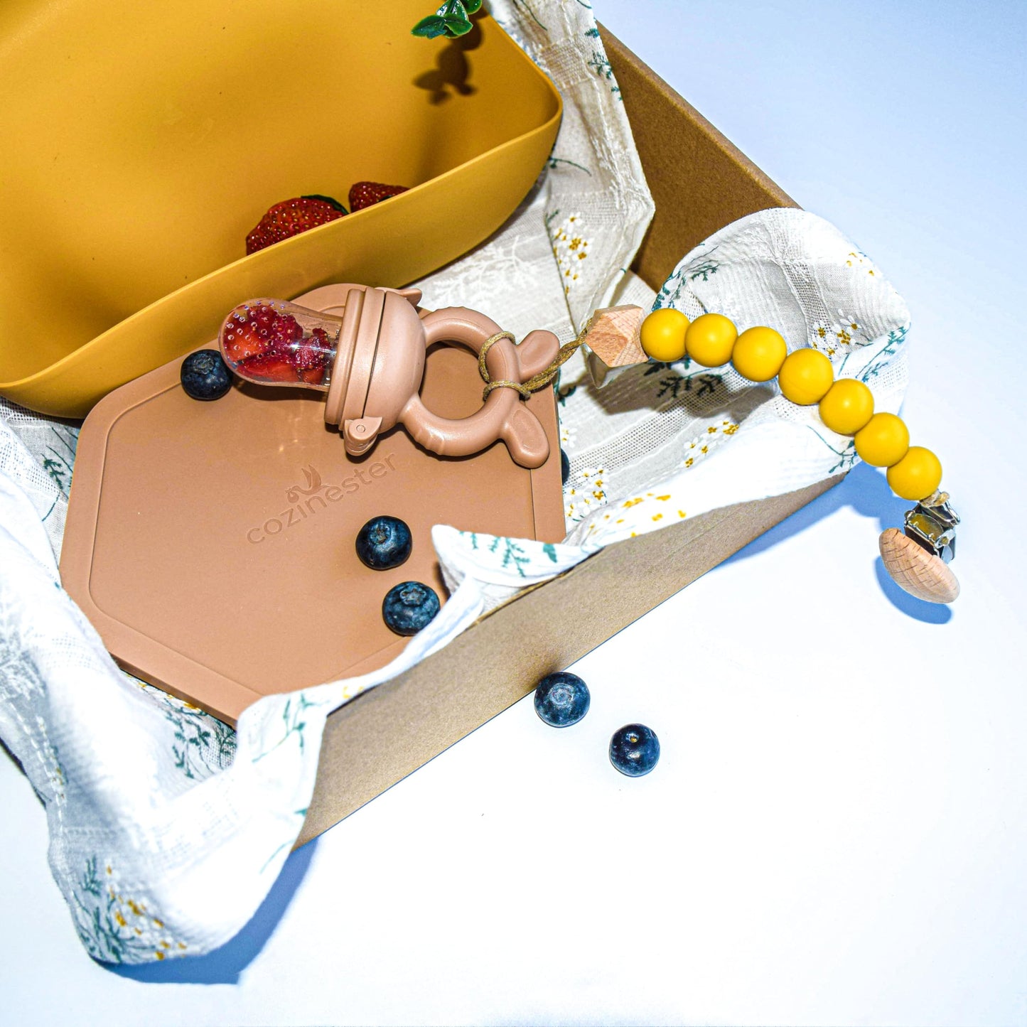 Cozinester Baby Fruit Feeder & Teething Relief | Baby Feeding Essentials | Innovative Baby Teething Relief Tool | BPA Free Breast Milk Popsicle Teether for Self Feeding | Includes 2 Pouches (Brown)