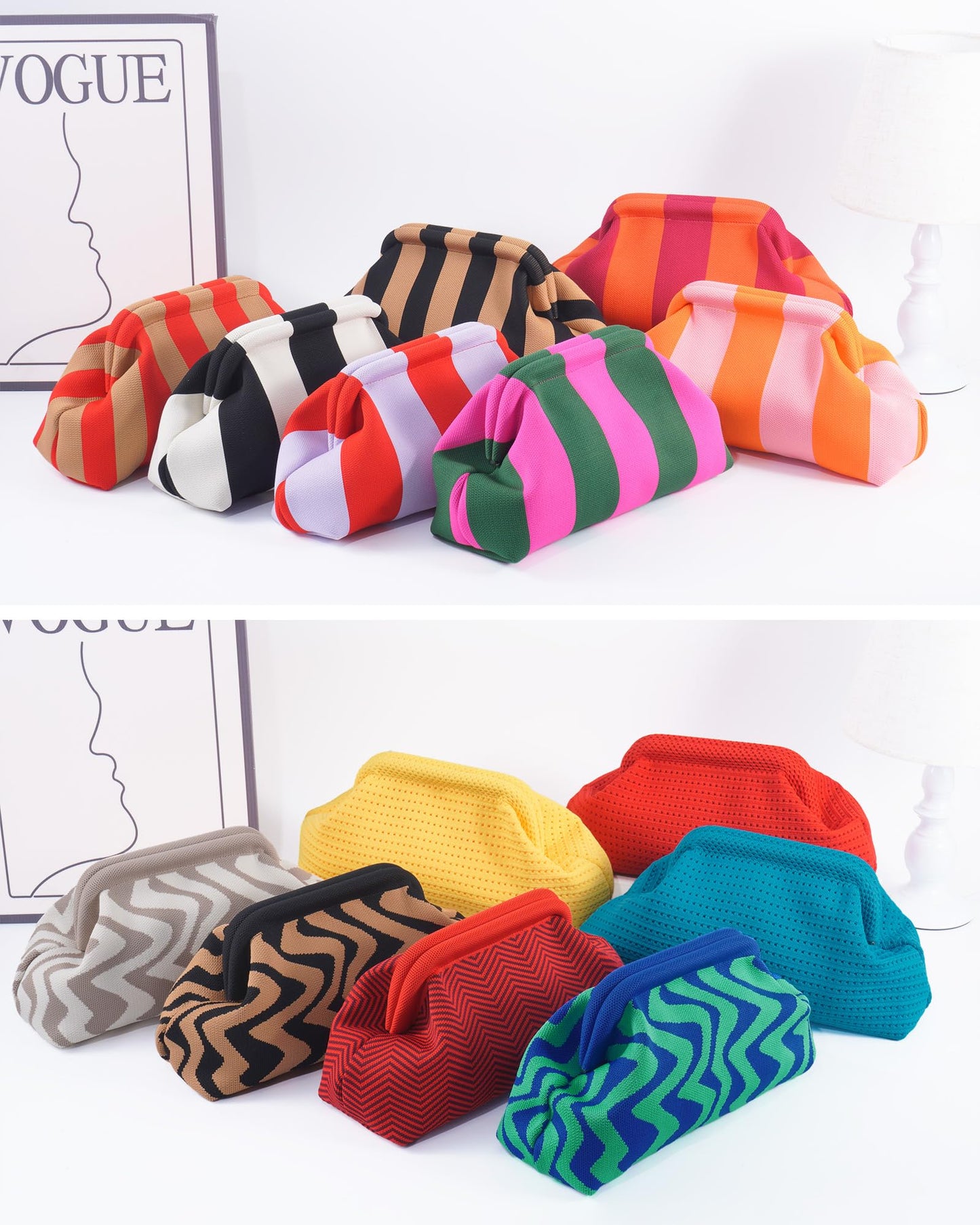 bohunono Woven Clutch Purses for Woman,Summer Beach Purse for Vacation, Woven Striped Dumpling Bag,Crochet Evening Handbag