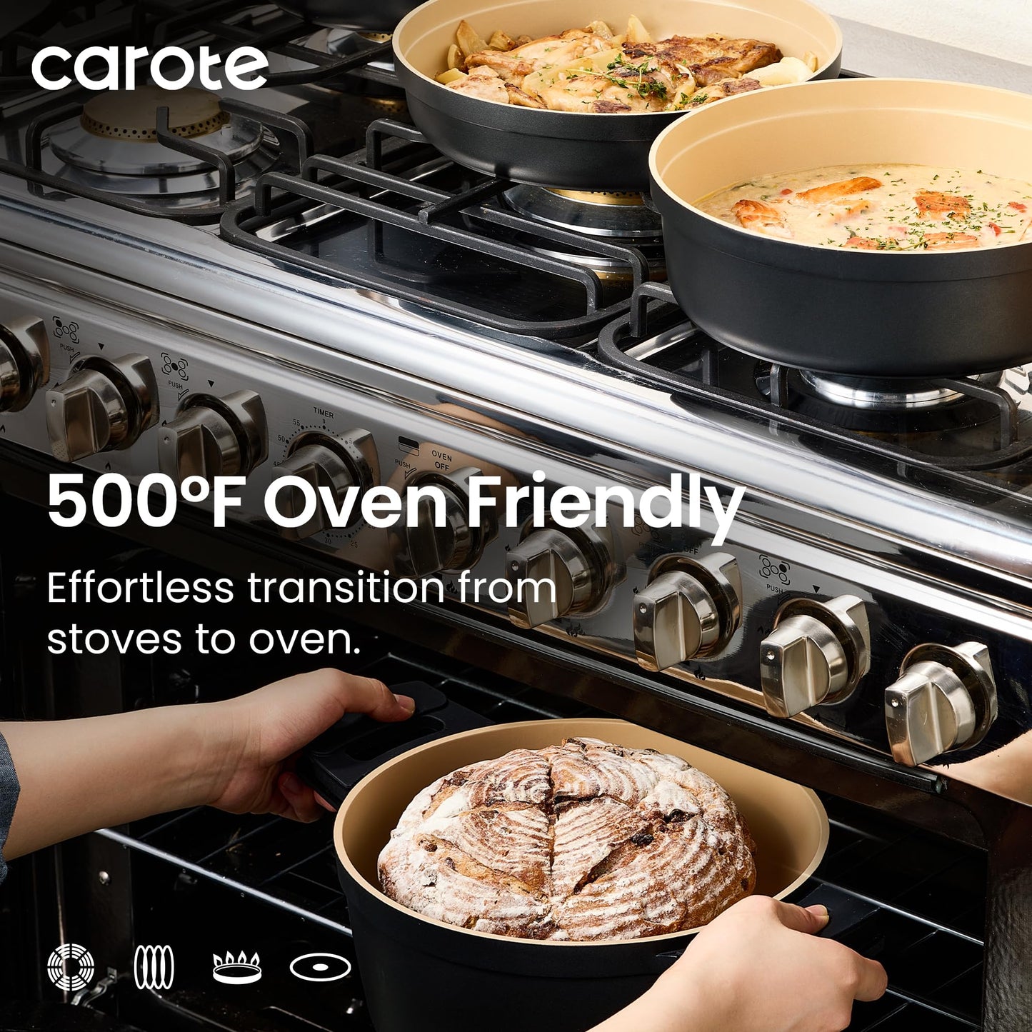 CAROTE 26pcs Pots and Pans Set Non Stick with Knives and Cutting Board,Detachable Handle Titanium Nonstick Cookware Set, Pot and Pan, Dishwasher/Oven Safe, RV/Camping, Induction Kitchen, Black/Yellow