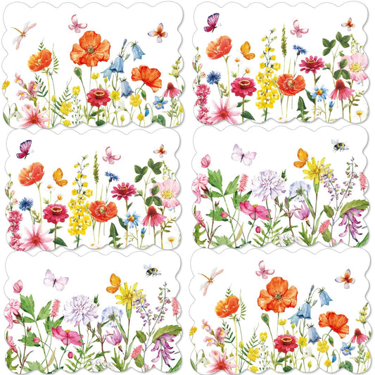 Spring Plastic Placemats Set of 6 Summer Plastic Place Mats Watercolor Flowers Holiday Table Vinyl Placemats for Indoor Outdoor Party Dining Table Decoration (Easily Wipes Clean)