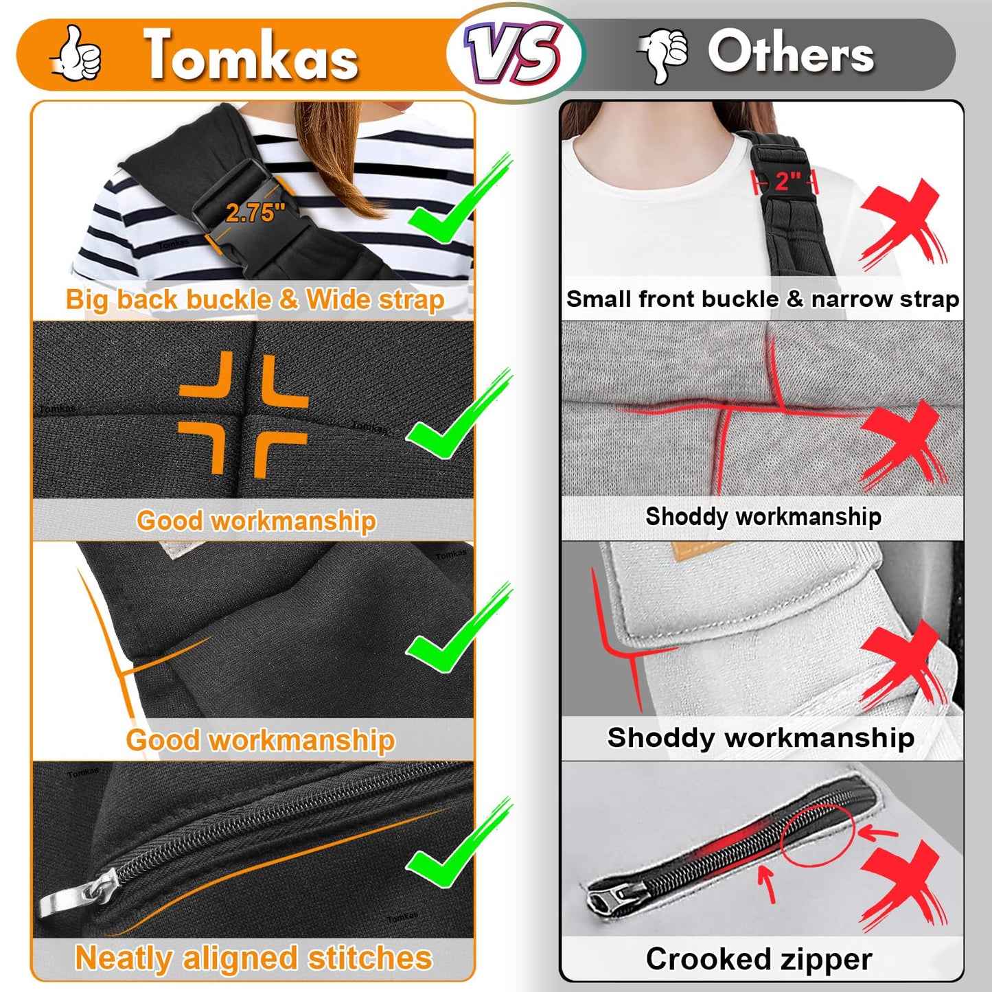 Tomkas Small Dog Sling Carrier - Adjustable Strap & Zip Pocket - Suitable for Puppies (Black)