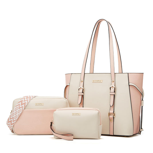 Women Fashion Synthetic Leather Handbags Tote Bag Shoulder Bag Top Handle Satchel Purse Set 3pcs