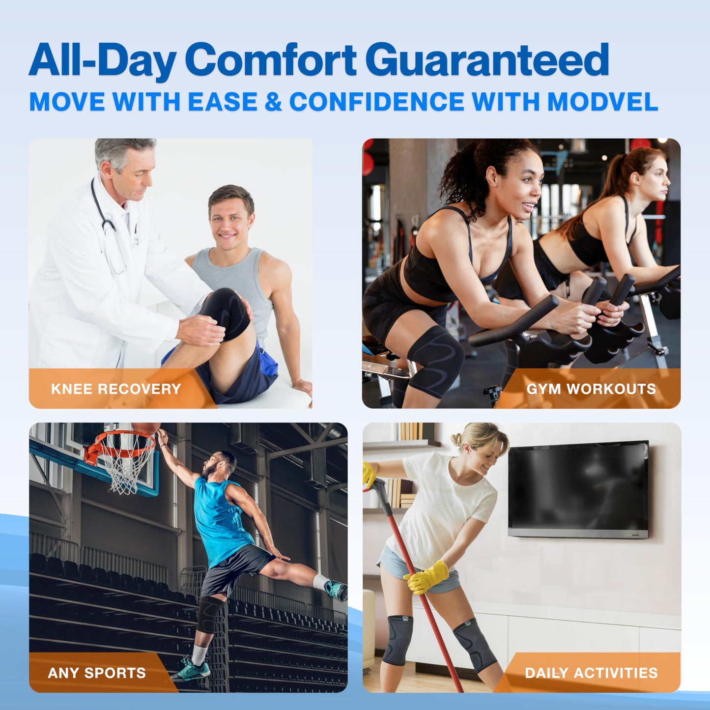 Modvel 2 Pack Knee Brace for Women & Men - Workout Knees Compression Sleeve for Knee Pain Relief Joint Support for ACL, Arthritis, Meniscus Tear Knees Brace for Sports, Rodilleras para Gym Fitness