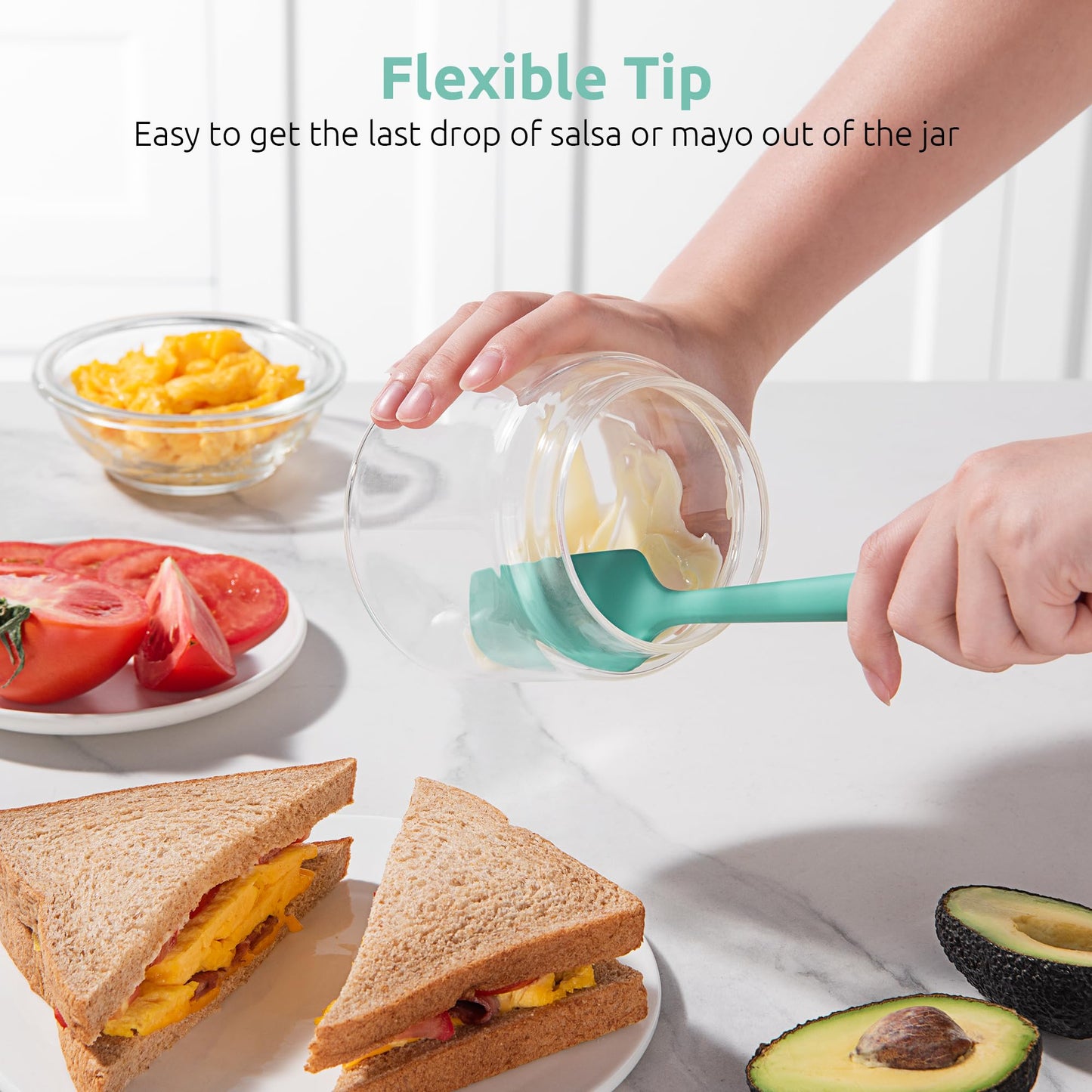 U-Taste Small Mini Silicone Spatula: 9×2inch 600ºF Heat-Resistant Food-Grade Jar Scraper for Kitchen Use, Non-Stick Seamless Flexible Baking Utensil for Mixing, Scraping Jam in Bowl or Cup (Aqua Sky)