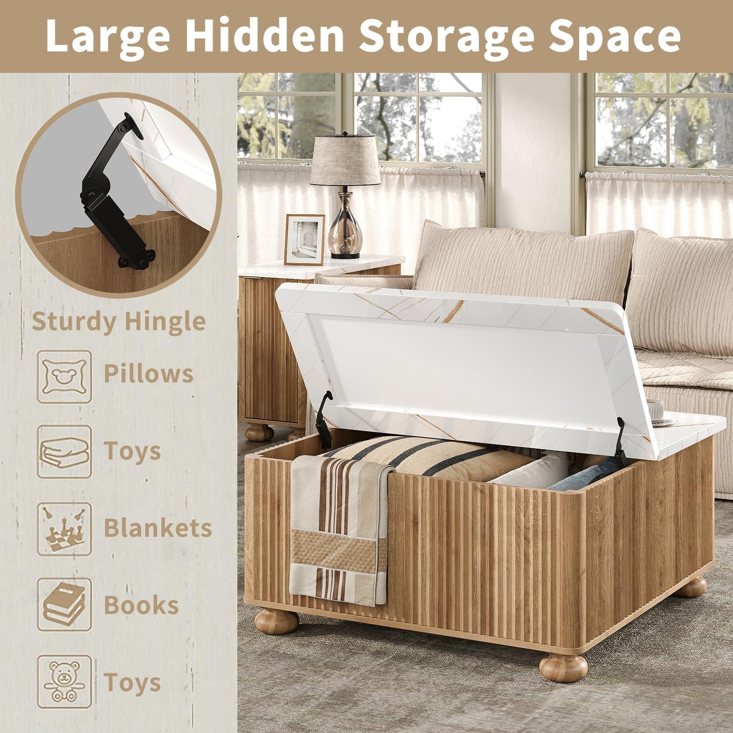 Yanosaku Lift Top Coffee Tables for Living Room, Square Coffee Table with Storage, Living Room Center Tables with Large Hidden Space for Bedroom, Home Office, Studio