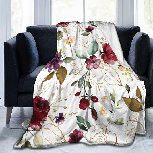 Trendy Rose Gold Flower Pretty Blanket Soft Lightweight Throw Blankets Cozy Flannel Bed Throws for Sofa Couch Travel Home Room Bedroom Decor Gifts for Girls Women Adults 60"x50"