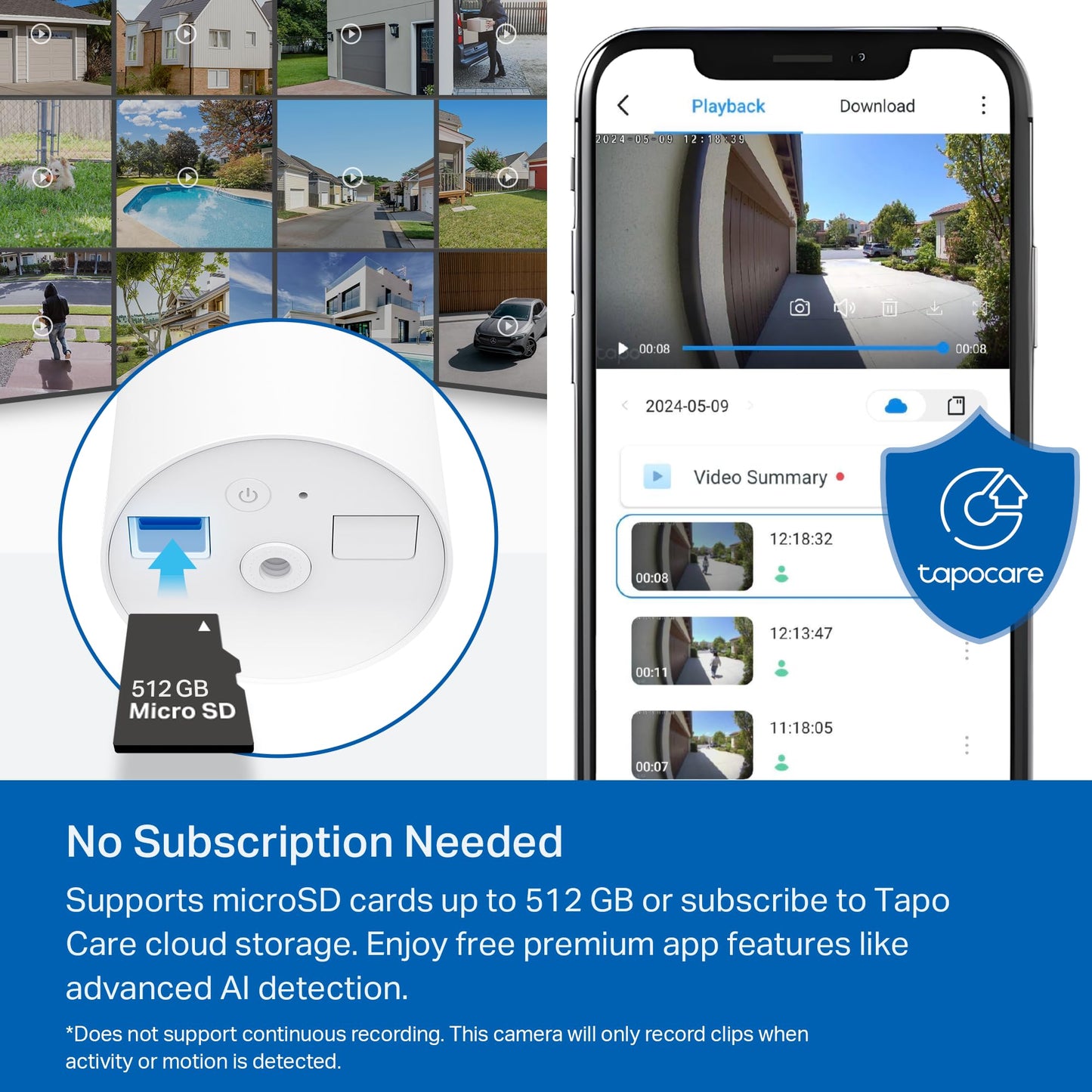 TP-Link 𝗧𝗮𝗽𝗼 SolarCam C402 Kit, Outdoor Battery Camera w/Solar Panel Base, Wireless, 1080P, Free Person/Vehicle Detection, SD/Cloud Storage, Color Night Vision, No Hub Needed, Works w/Alexa