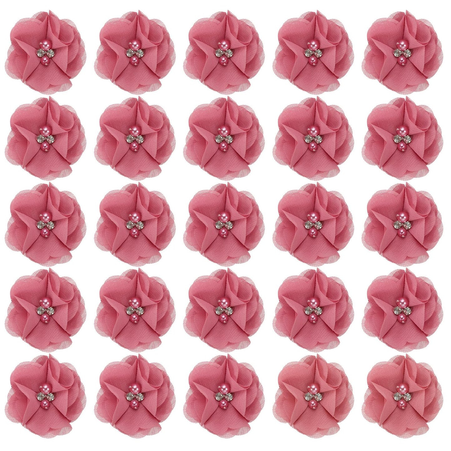 PATIKIL 2" Chiffon Flowers, 30Pcs Fabric Flowers Sewing Appliques Embellishments with Rhinestone Pearl for DIY Crafts Wedding Headbands Party Decoration, Black
