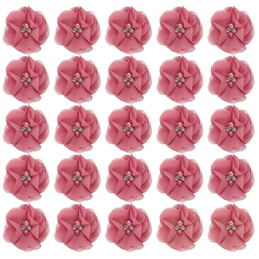 PATIKIL 2" Chiffon Flowers, 30Pcs Fabric Flowers Sewing Appliques Embellishments with Rhinestone Pearl for DIY Crafts Wedding Headbands Party Decoration, Black