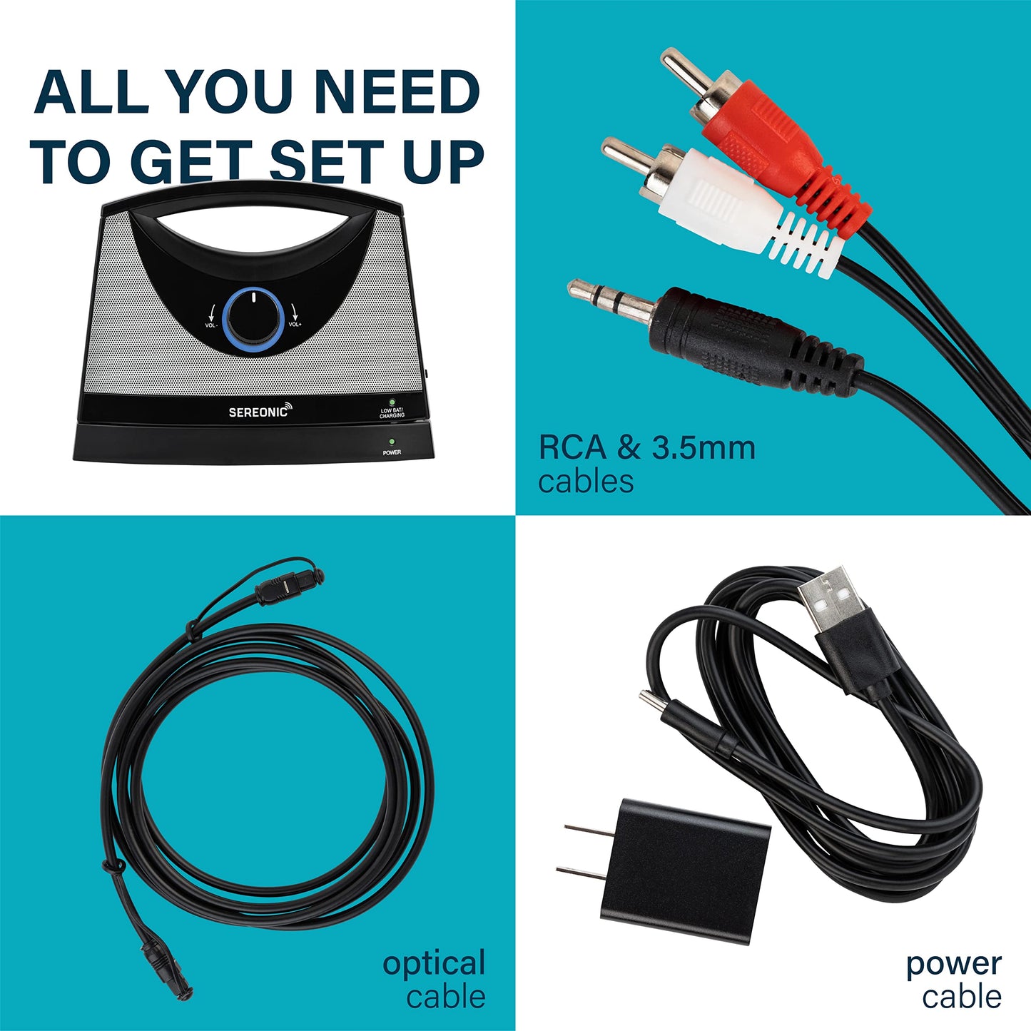 SEREONIC Portable Wireless Speakers for Smart TV - Ideal for TV Watching Without The Blaring Volume - Designed for Hard of Hearing, Elderly, and Seniors - 100ft Range