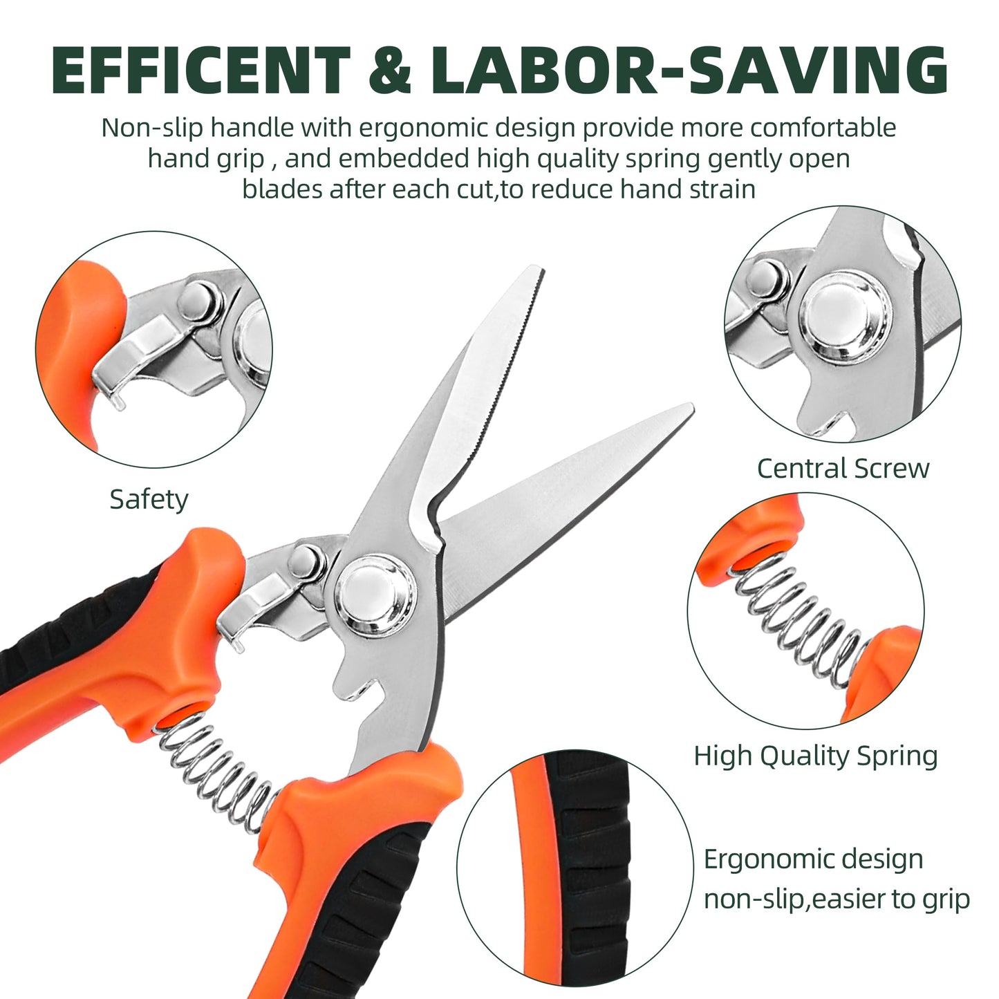 EWPJDK 3-Pack Stainless Steel Pruning Shears, Pruning Snips and Clippers for Gardening