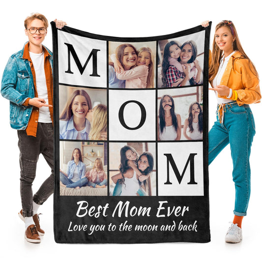 Custom Mom Blanket with 6 Photos Personalized Blanket with Pictures Customized Throw Gifts for Mom Grandma Photo Throw Blanket for Birthday Mother's Day
