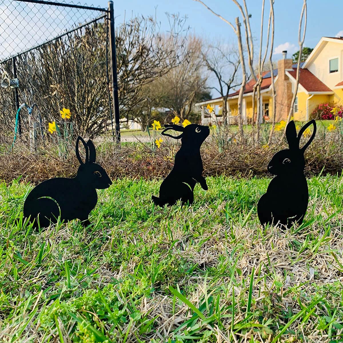 RealSteel Metal Garden Sculptures & Statues, Yard Art, Flowerbed Decoration, Outdoor Decor, Animal Stake Pack - Black