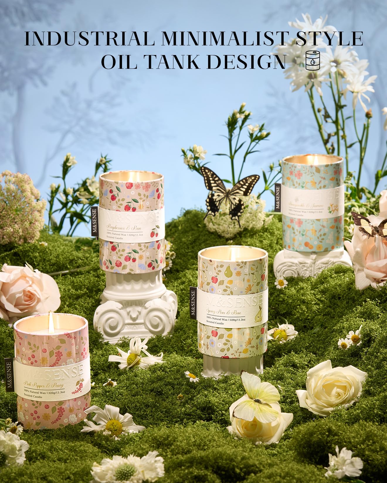 M&SENSE Pink Pepper Peony Scented Candle, Medium Jar Candle 11.3oz Natural Soy Wax for Home Scented, Floral Candles Gift for Spring Holiday, Up to 70 Hours Burning Long-Lasting Fragrance