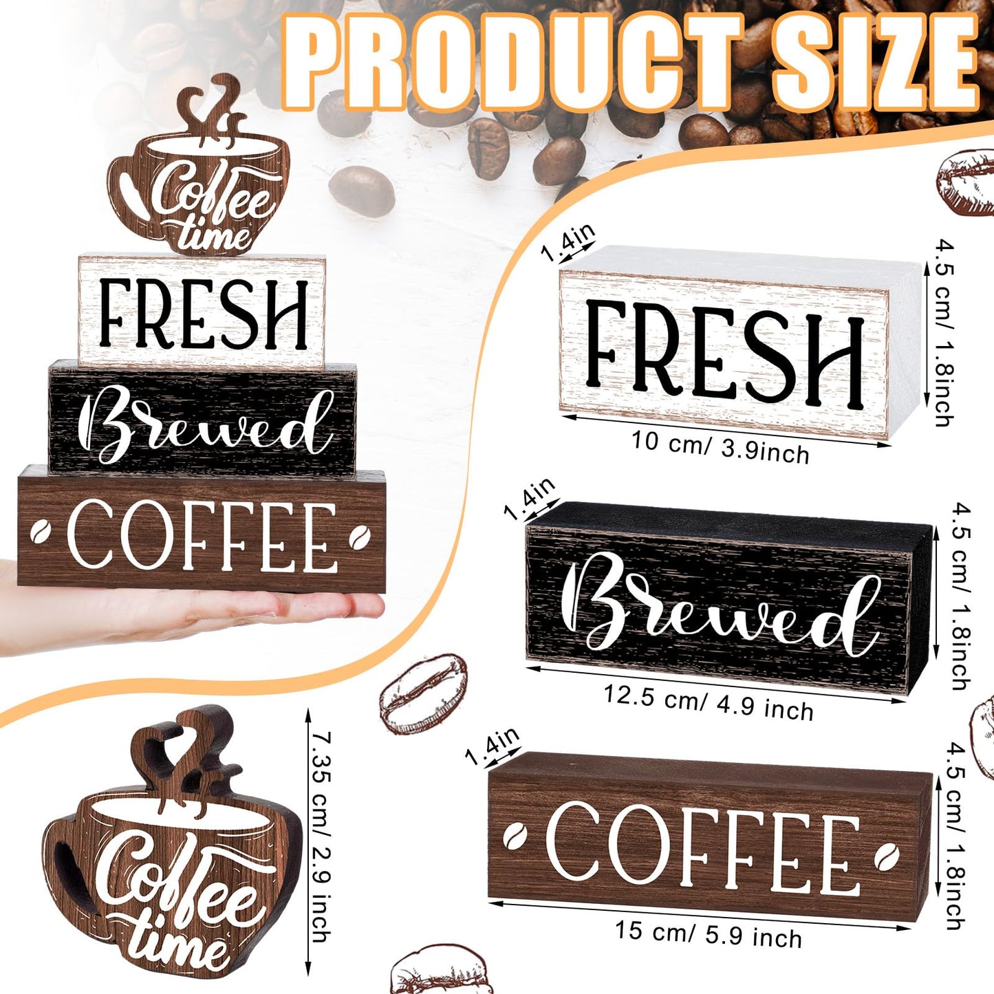 Cinnvoice Farmhouse Coffee Bar Accessories Decorations Rustic Coffee Wood Sign Cafe Table Centerpieces Rustic Cafe Bar Decorations for Home Kitchen Shelf Desk Tiered Tray Decor