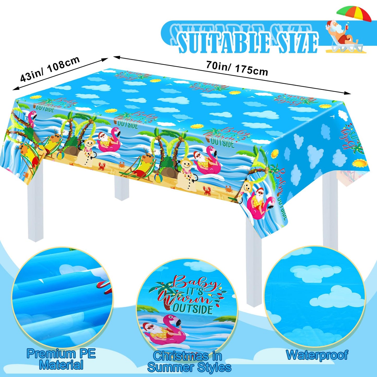 Teenyyou 148 Pcs Summer Christmas Decoration Summer Party Supplies with Disposable Tablecloths Plates Cups Napkins Forks Spoons Banners for Christmas Pool Party Favors