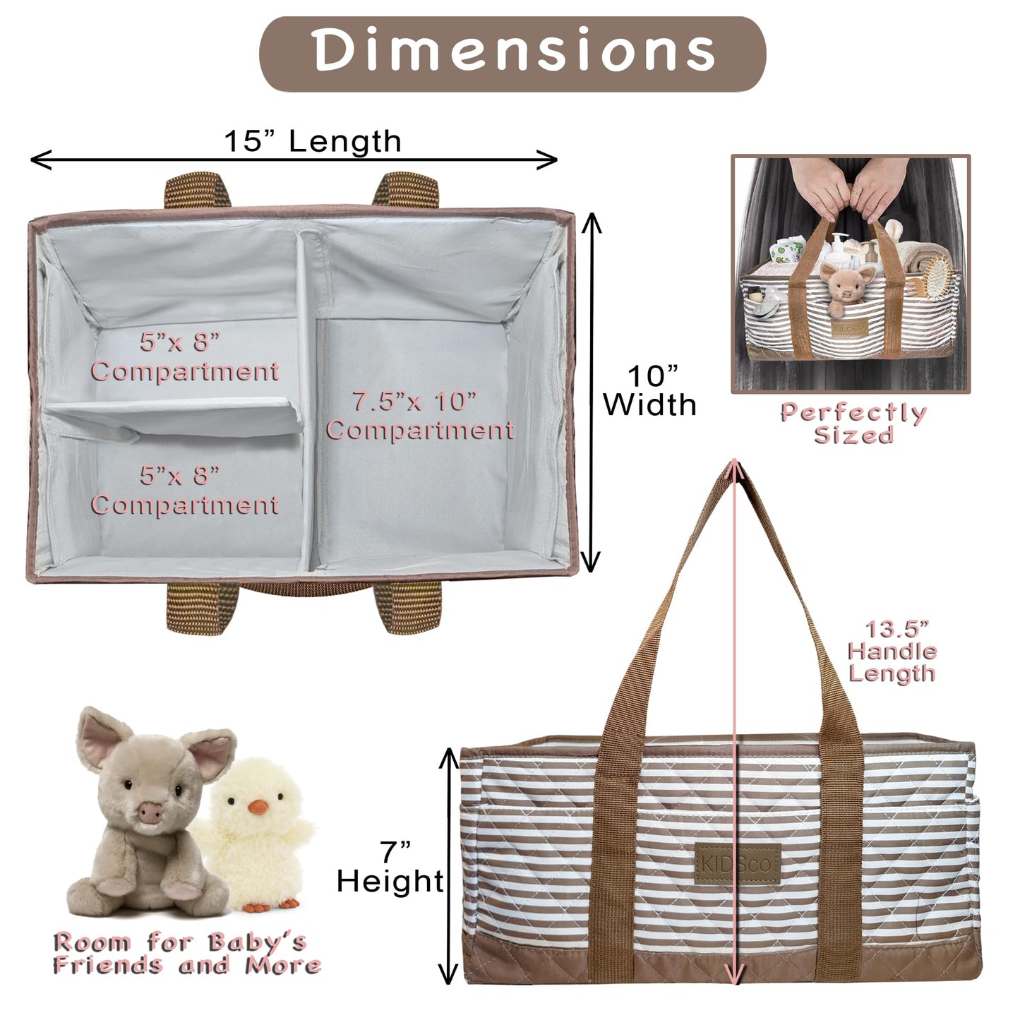 KIDSco. Baby Diaper Caddy. Portable Storage for Diapers, Wipes and Changing Table Essentials. A Nursery and Travel Must Have.