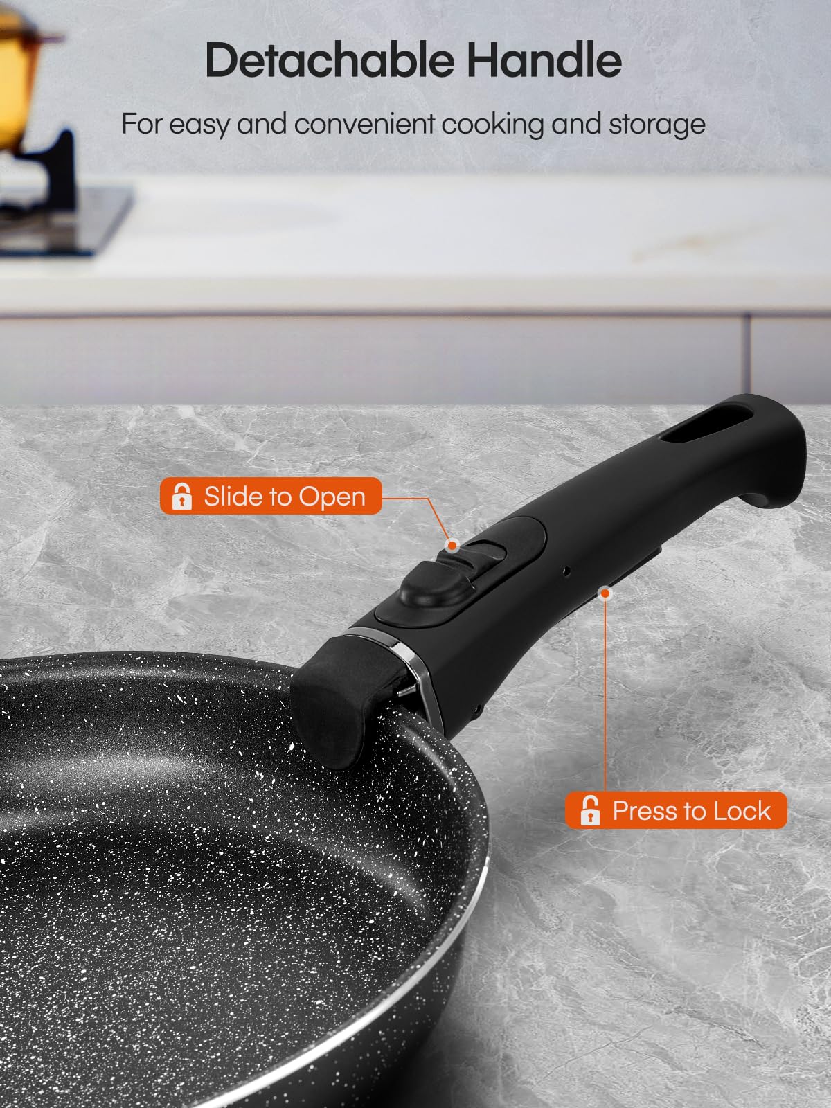 FOHERE 8pcs Pots and Pans Set with 2 Detachable Handles, Aluminum Nonstick Cookware Set, Induction Pan Set, RV Cookware Set, Oven Safe, Stackable