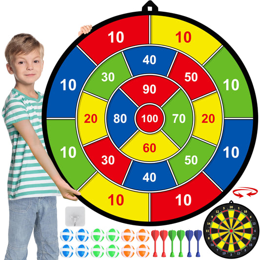 Large Dart Board for Kids, Kids Double-Sided Dart Board with Sticky Balls and Darts, Indoor/Outdoor Sport Fun Party Play Game Toys, Gifts for 3 4 5 6 7 8 9 10 11 12 Year Old Boys Girls