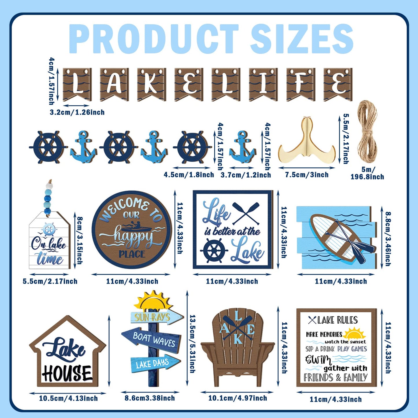 22 Pieces Summer Tiered Tray Decor Sets Farmhouse Hello Summer Wood Sign Rustic Beach Home Decor Summer Table Decorations Small Hawaiian Wooden Plaque for Shelf Kitchen Tabletop (Lake House Style)