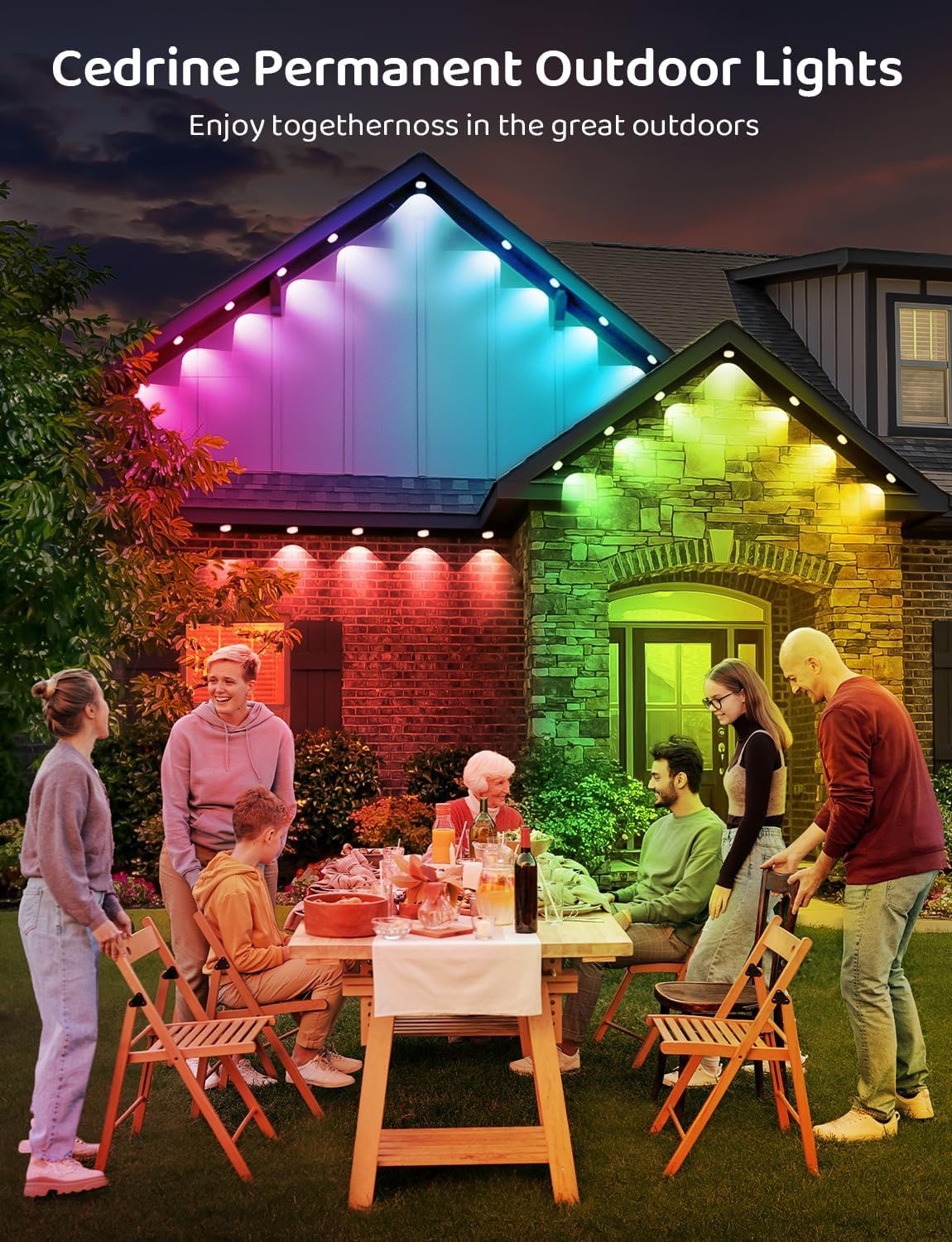 100FT IP68 WiFi DIY Design Themable for Football Permanent Outdoor Light,Arbitrary Trimming Smart RGB+IC Waterproof LED Eaves Lights for Christmas Decorations,Compatible with Alexa,Google Assistant