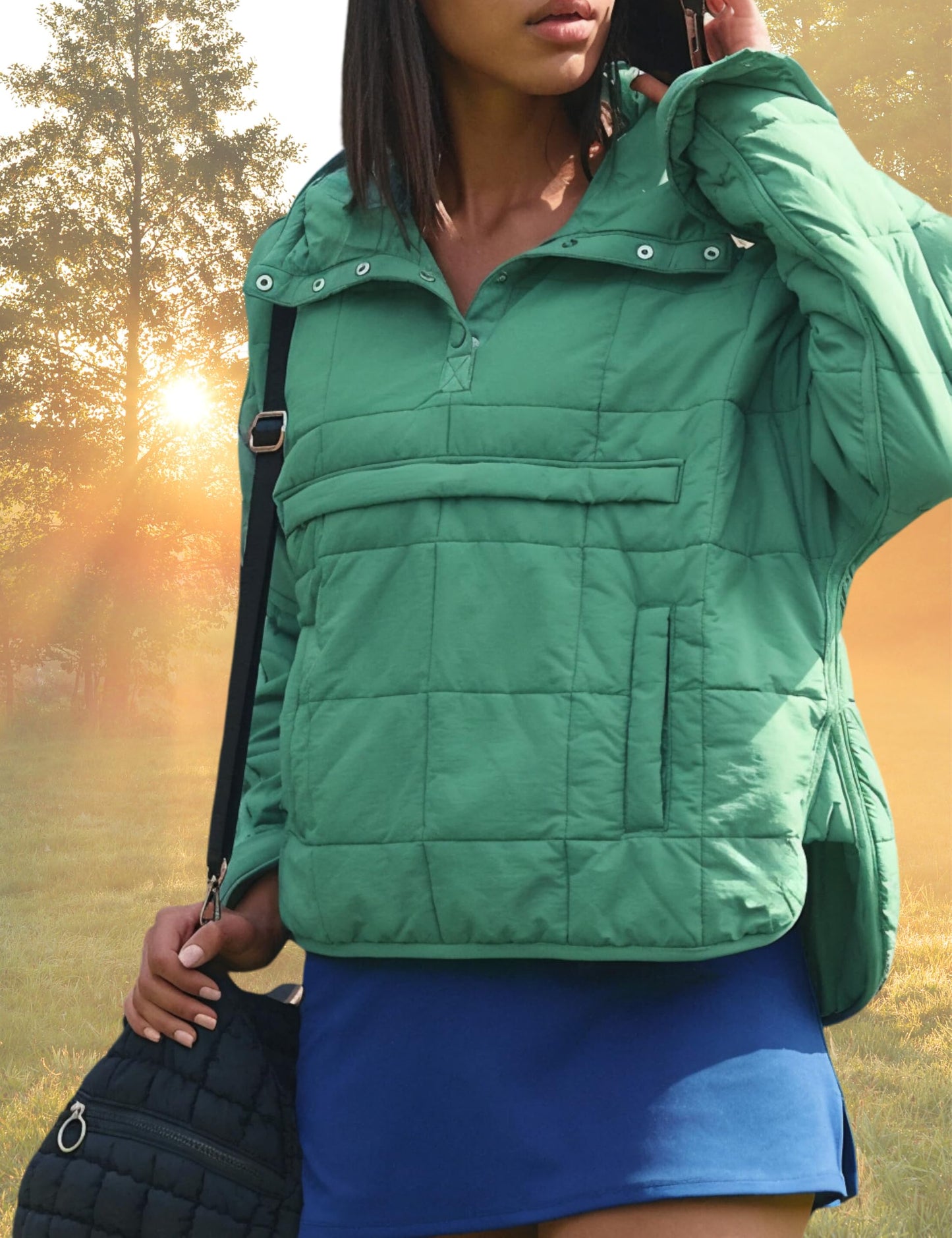 AICHARMWA Women's Pullover Puffer Jacket Hooded Oversized Lightweight Quilted Jacket Winter Warm Padded Coat(028-Green-XL)