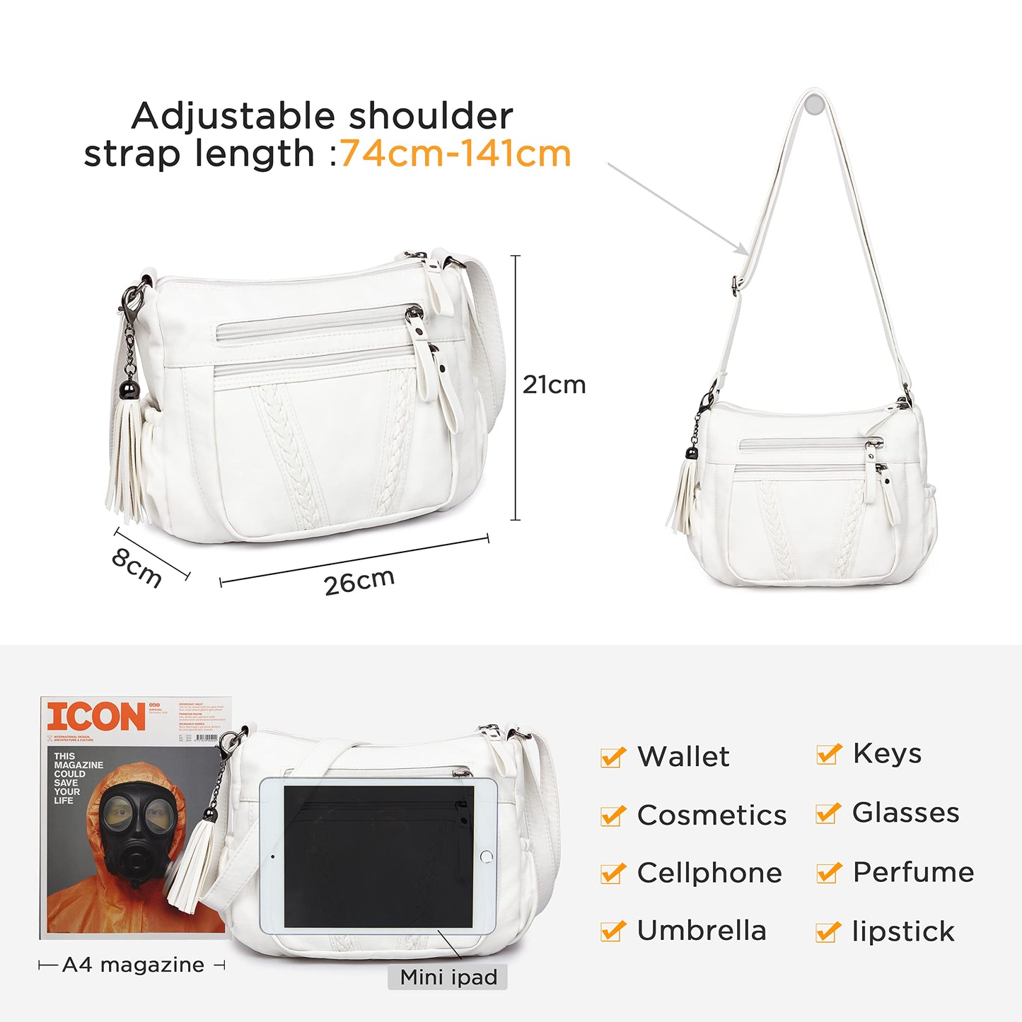 VOLGANIK ROCK Crossbody Bag for Women with Tassel Ladies Soft PU leather Purses and Handbag Pocketbooks