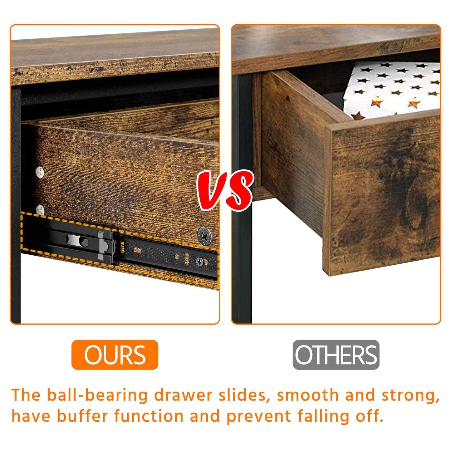 Yaheetech Console Table with Drawer, Entryway Table with 3 Tier Storage Shelves, Narrow Long Sofa Tables for Entryway, Living Room, Hallway, Couch, Kitchen, Metal Frame, Rustic Brown