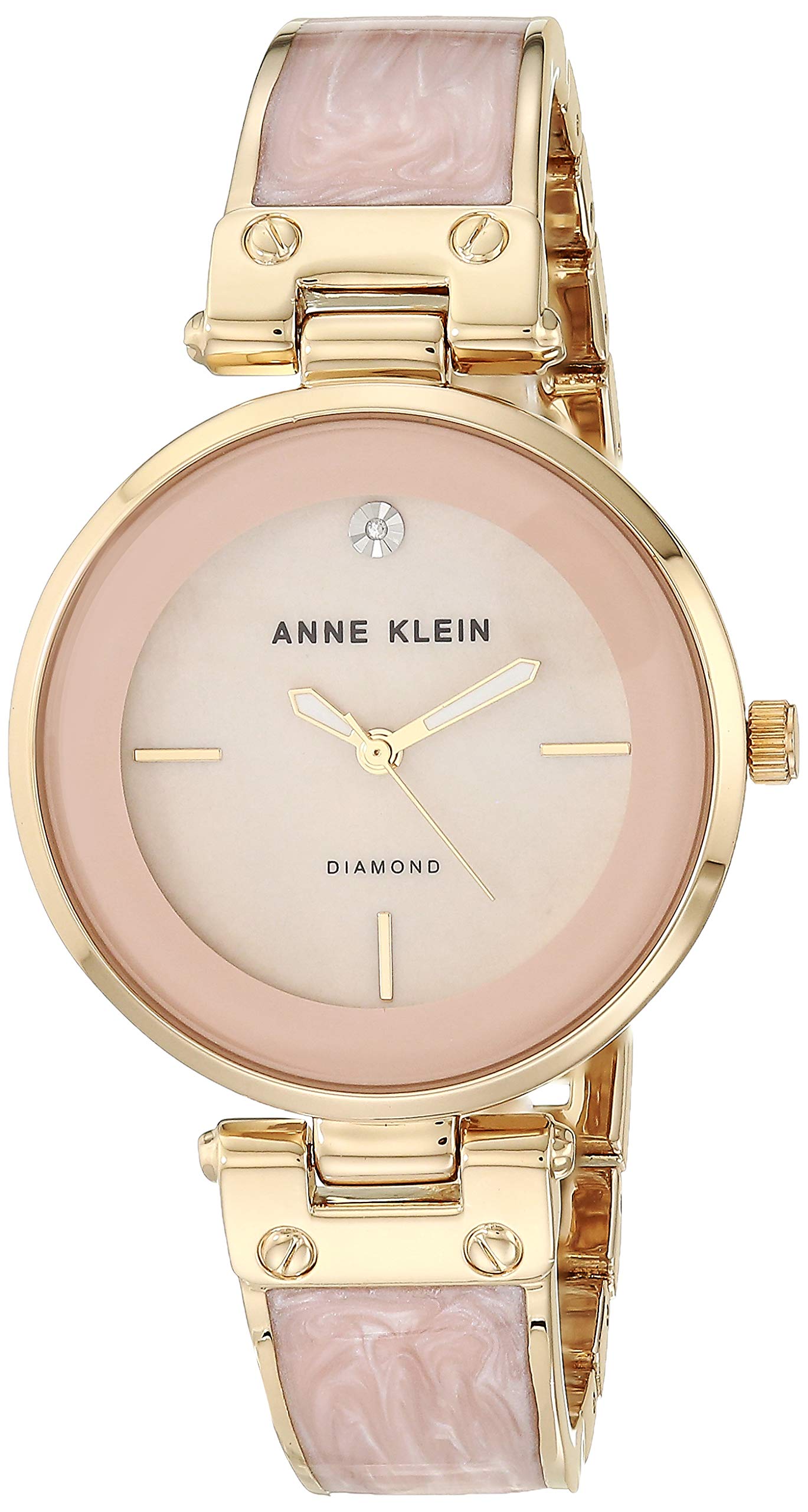 Anne Klein Women's AK/2512LPGB Diamond-Accented Gold-Tone and Blush Pink Marbleized Bangle Watch
