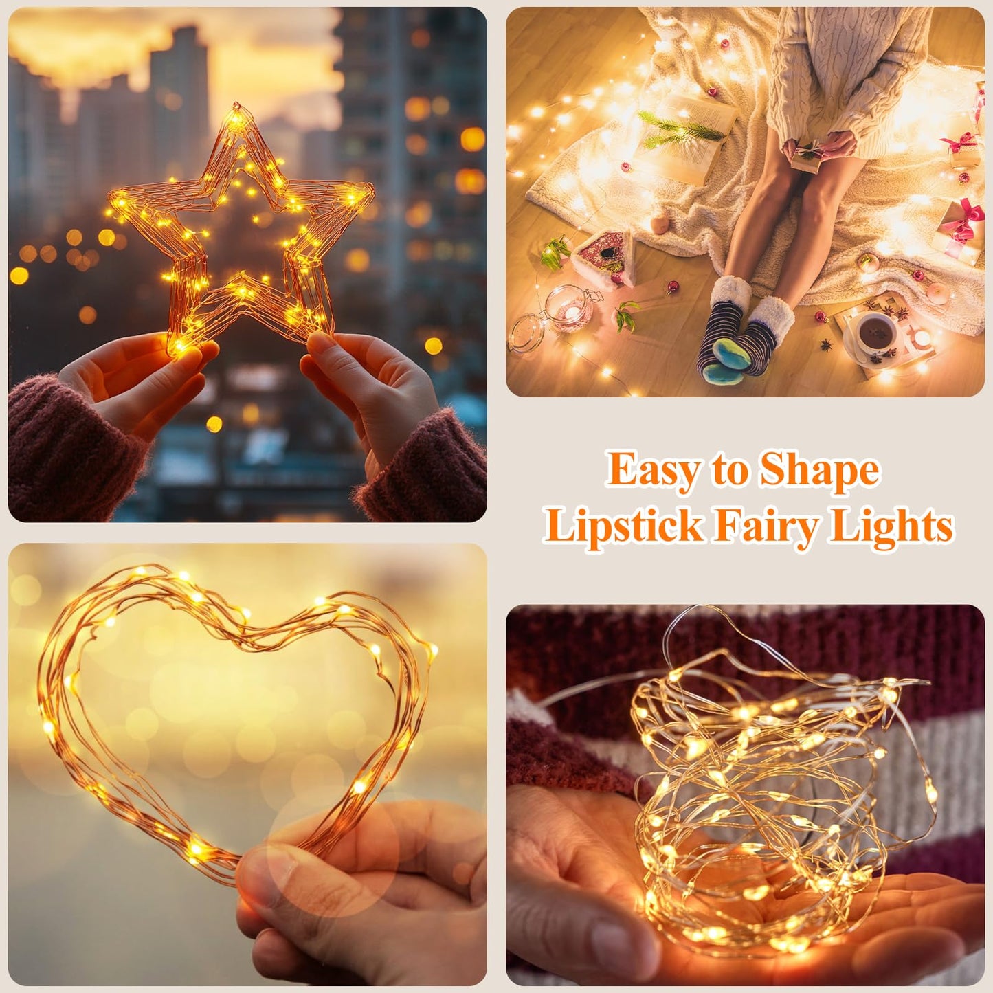 Lipstick Rechargeable Fairy Lights, 1 Pack Twinkle Lights Battery Operated, Mini Indoor LED String Lights with Timer for Vine, Bedroom, Christmas, Parties, Wedding, Decoration (5M/16FT Warm White)