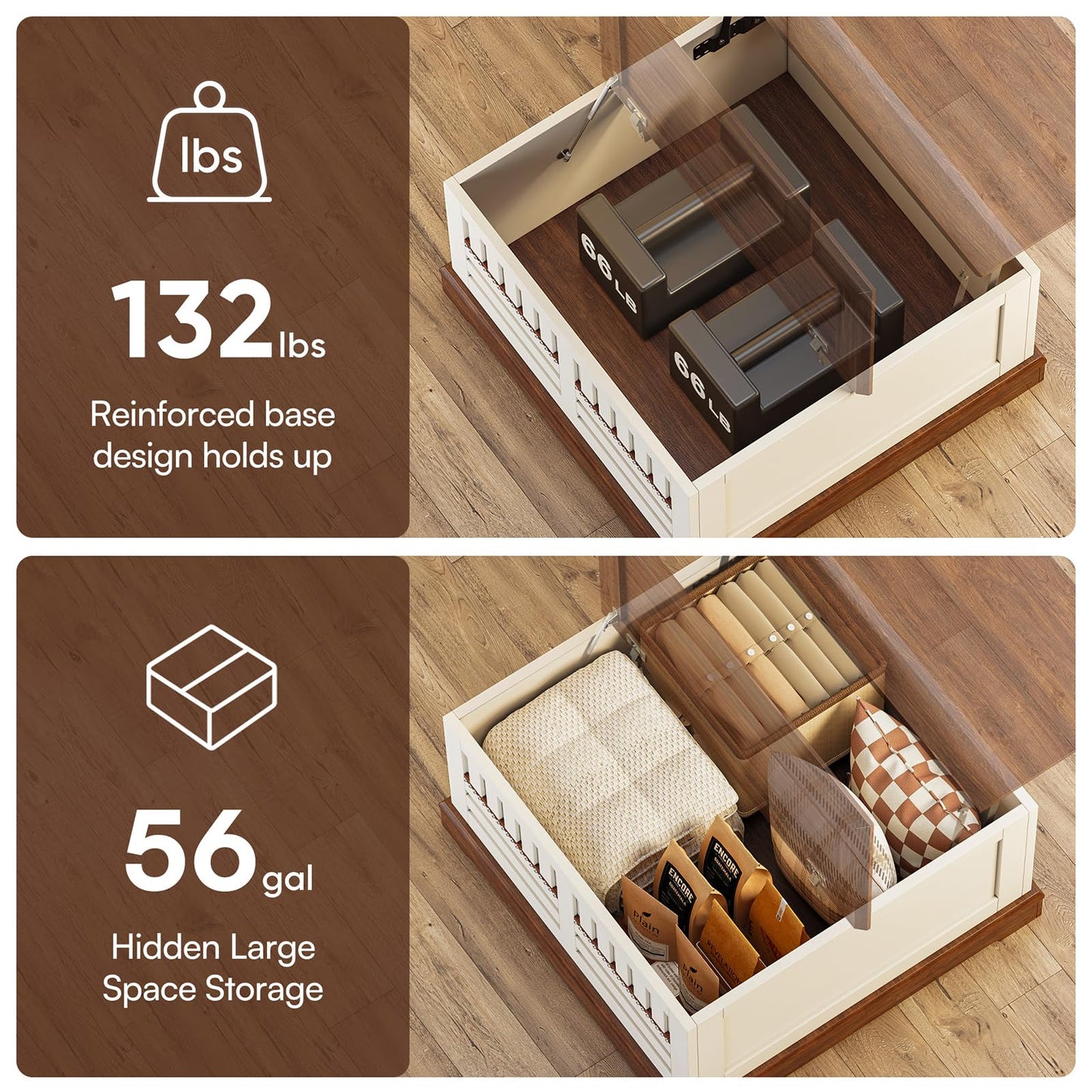 Farmhouse Lift Top Coffee Table with Large Hidden Storage Compartment, Wood Square Center Tables with Rivet Barn Door, Lift Tabletop Dining Table for Living Room, Home, Office