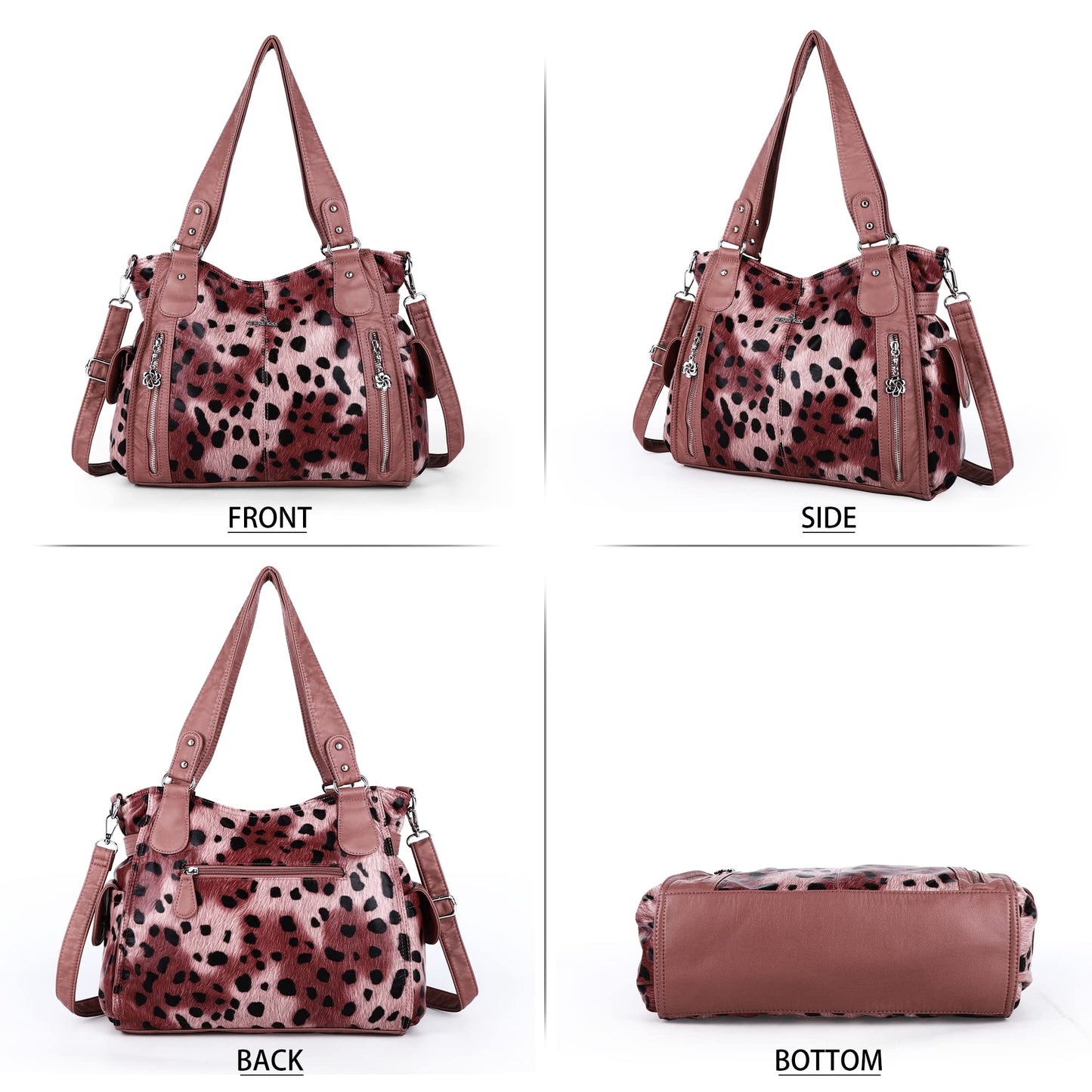 Angel Kiss Handbags for Womens Top-Handle Hobo Purse Roomy Casual Shoulder Bags PU Tote Satchel Purse for Womens 14leopard Pink