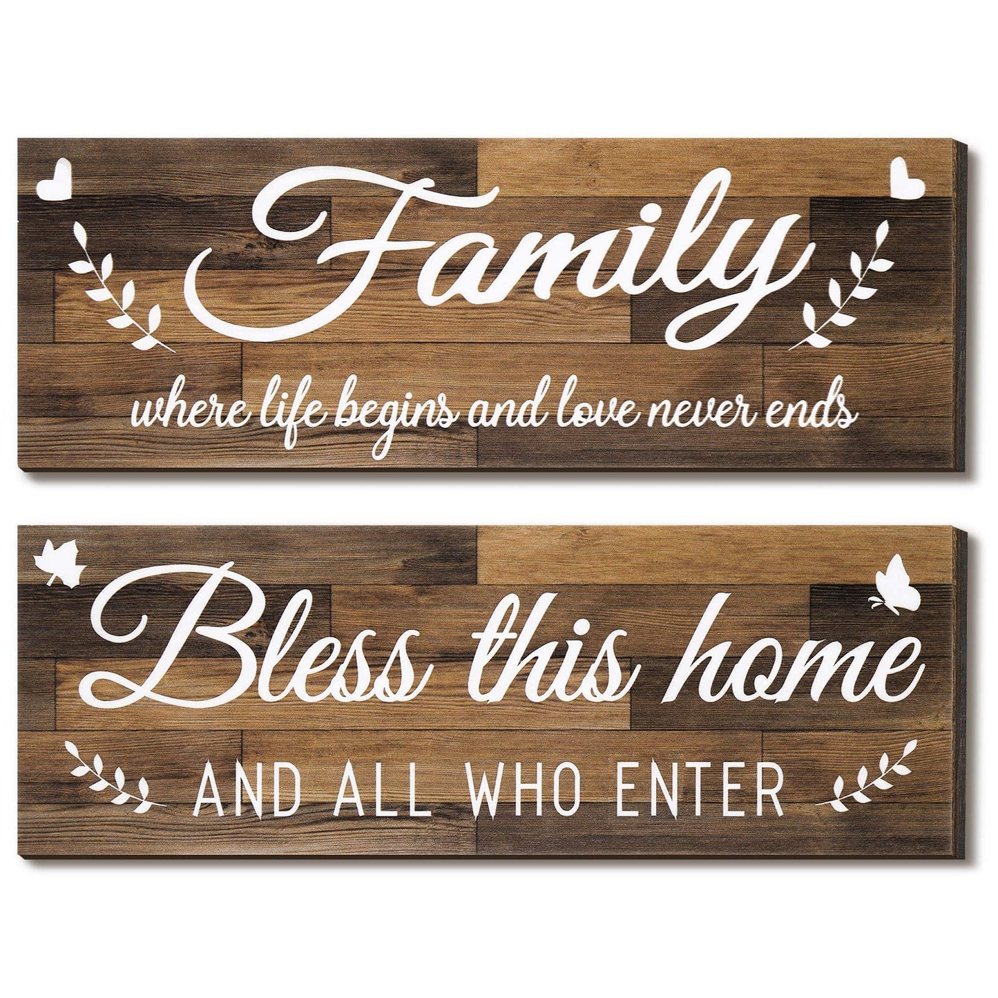Wooden Family Signs Rustic Bless This Home Wall Decor Wood Family Decor Wall Art Farmhouse Entryway Sign Home Decoration for Bedroom Living Room Office Home Decor, 13.8 x 4.7 Inch (Dark Gray)
