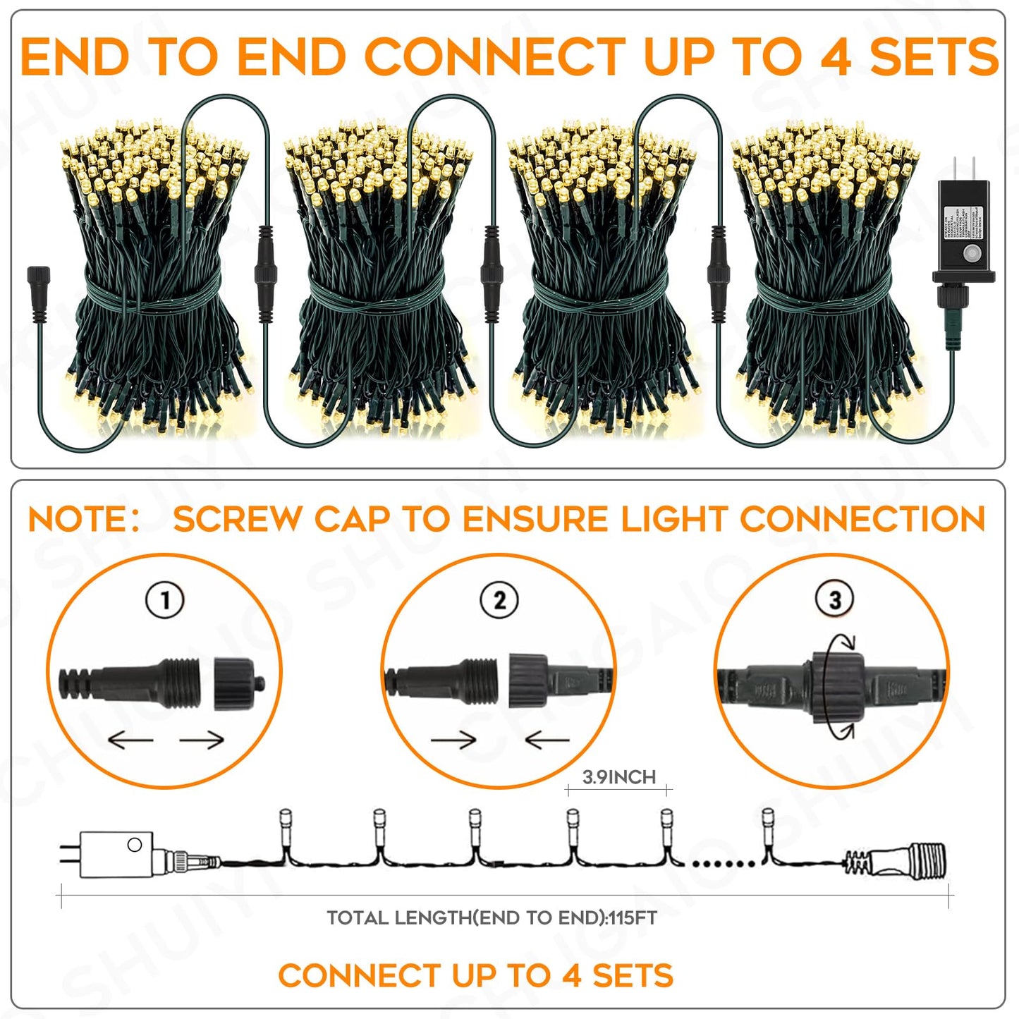 FairyGlim 100 LED Christmas String Lights, 33 FT Connectable Waterproof String Lights Green Wire with Timer Memory Function & 8 Modes, for Indoor Outdoor Xmas Trees Party Garden, WarmWhite