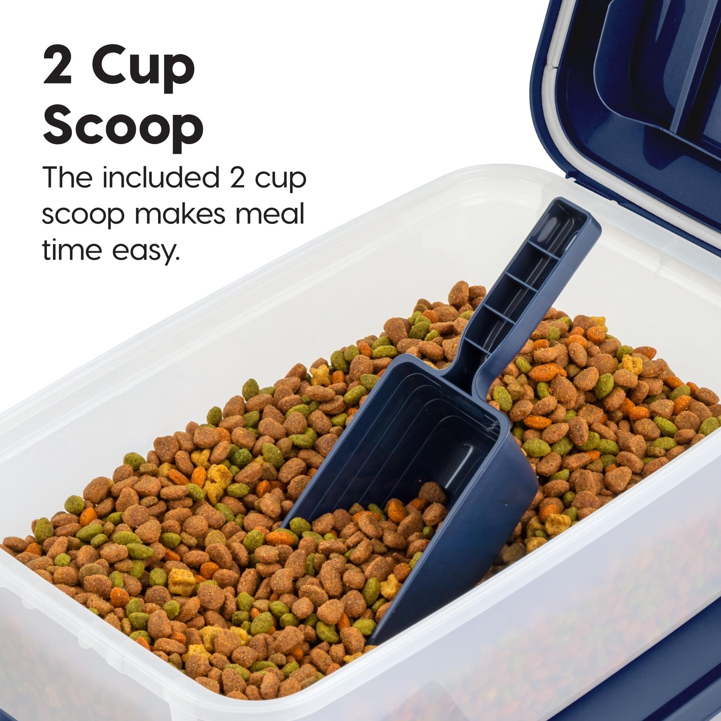 IRIS USA WeatherPro Airtight Pet Food Storage Container, Up to 14 lbs, Dog Cat Bird and Other Pet Food Storage Bin Keep Pests Out Translucent Body BPA Free Stackable, 2 Pack, Navy