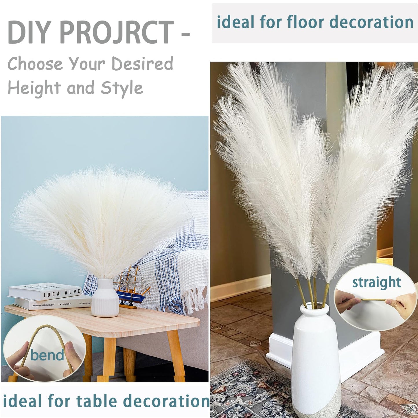 Wttisel 38" 10 Stems White Pampas Grass Tall Decor - Faux Pampas Grass Decor Tall for Floor Vase Boho Home Wedding Mothers Day Decoration