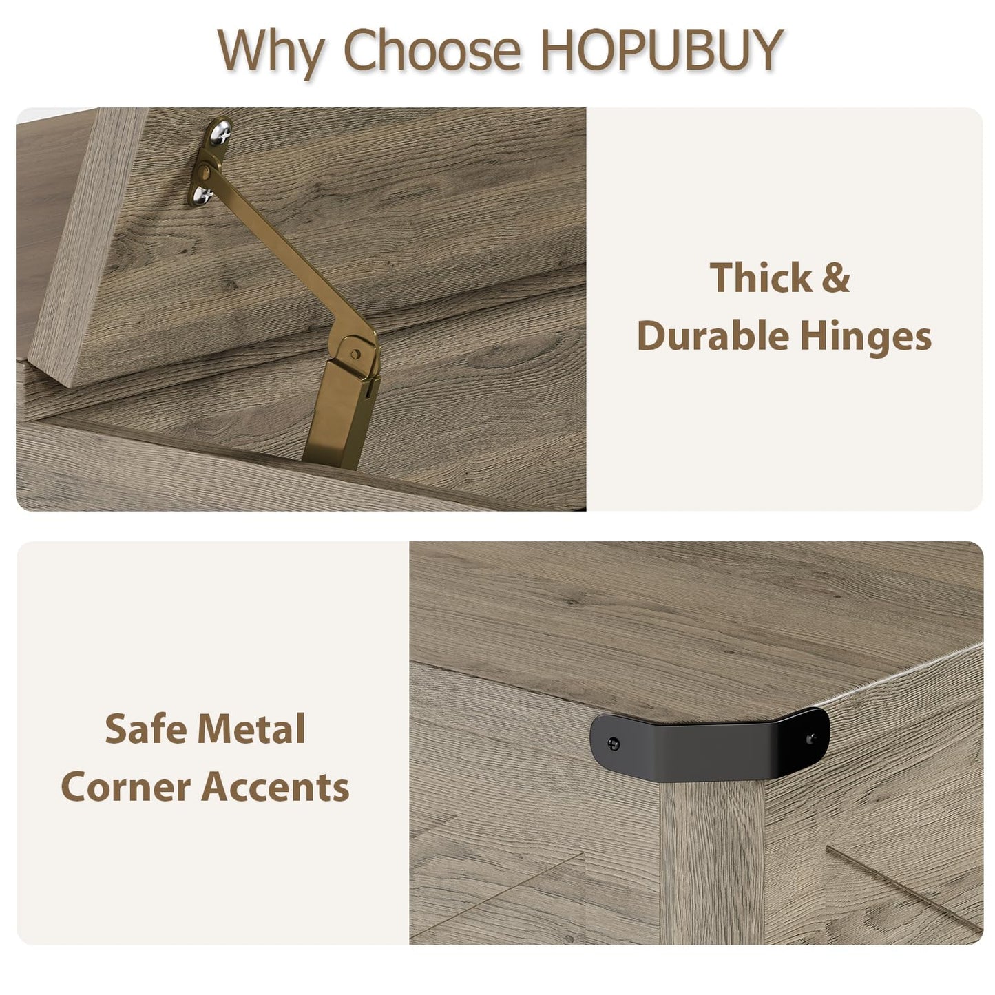 HOPUBUY Farmhouse Coffee Table with Hidden Storage - Rustic Wood Center Table for Living Room, Metal Corner Reinforcement, Square Design with Flip-Top Compartment, Brown