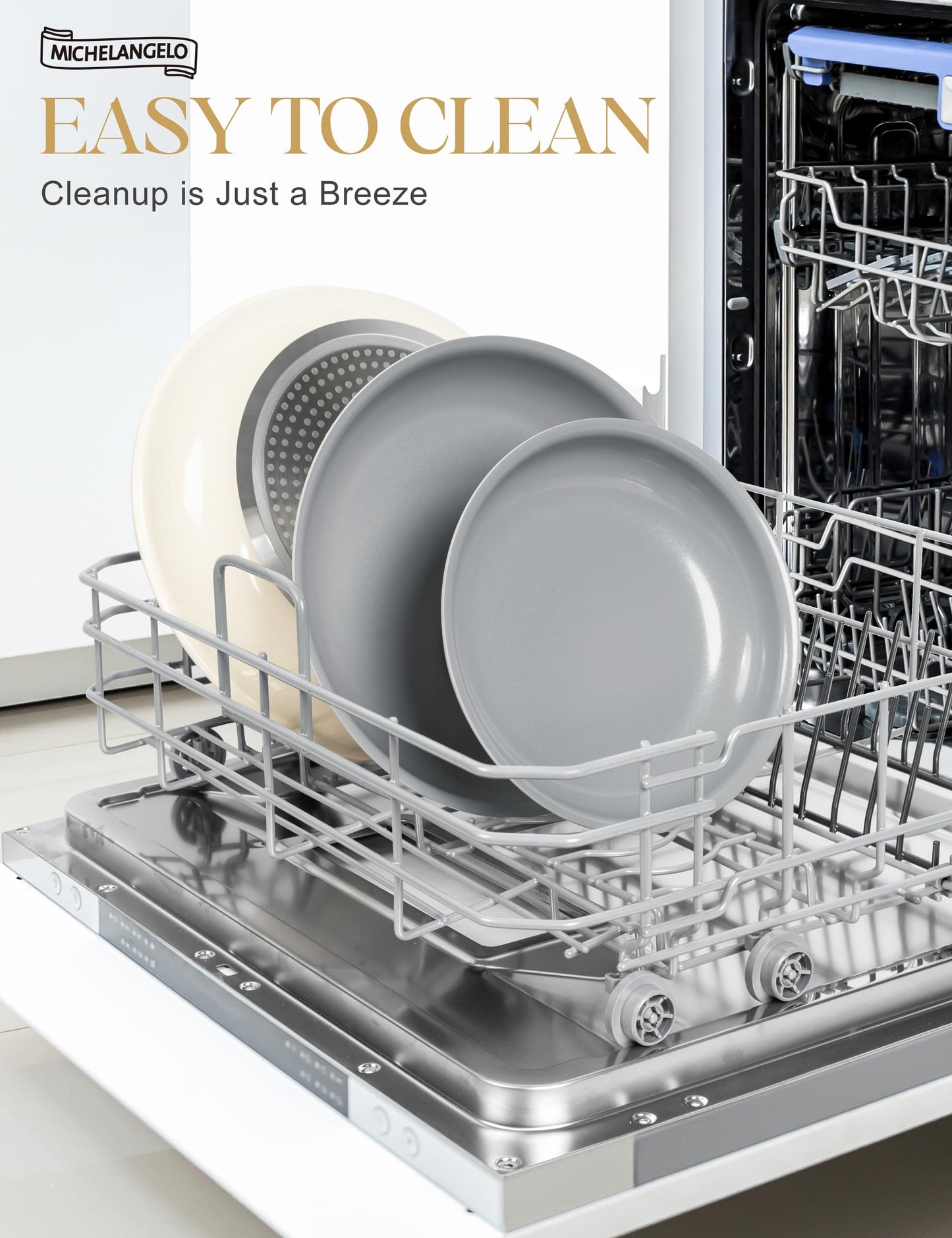 MICHELANGELO Ceramic Frying Pan Set, 8" 9.5" and 11" Fry Pans with Removable Handle, Nonstick Skillet Sets with Non Toxic Coating, PFOS & PFOA Free, Induction Compatible, Beige