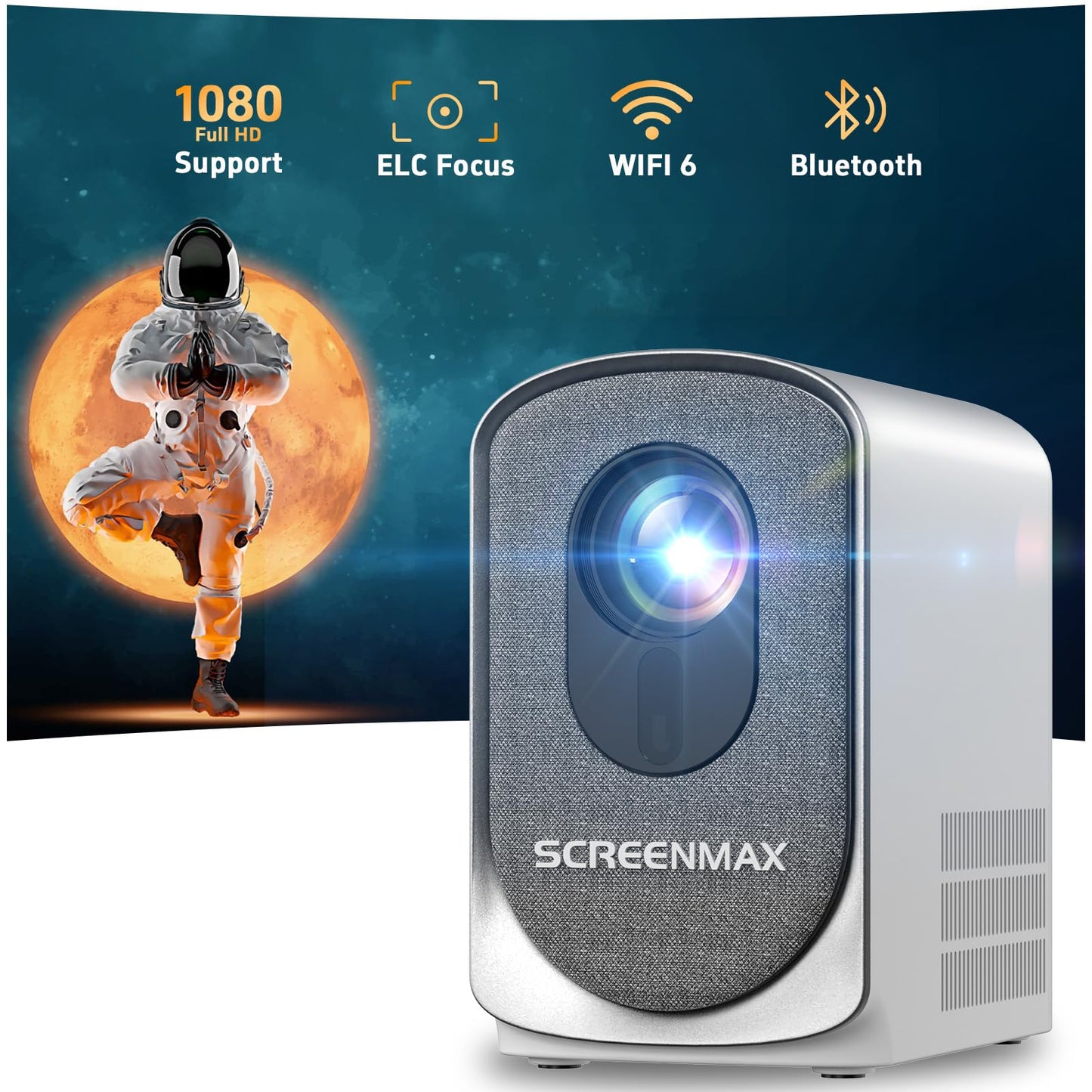 [Electric Focus] SCREENMAX C7 Mini Projector with WiFi and Bluetooth, 280 ANSI Lumens, 1080P Supported, Portable Movie Cinema for Outdoor & Indoor Use, 32''-150'' Display
