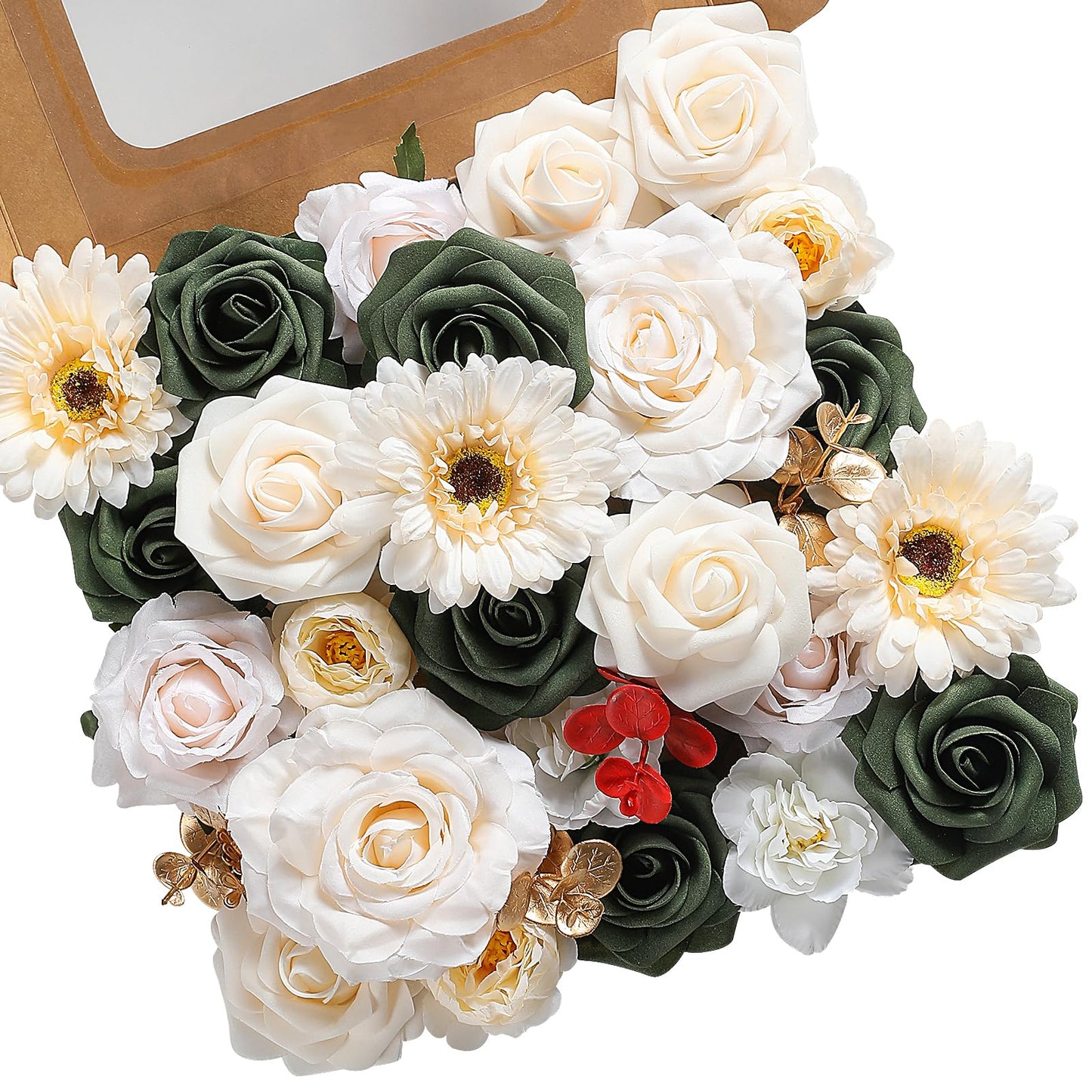 Senseya Artificial Christmas Flowers Poinsettia Combo Set, Mix Silk Flowers Fake Roses with Stems, for DIY Tree Ornaments Xmas Wreath Floral Arrangements Centerpieces Home Christmas Decorations