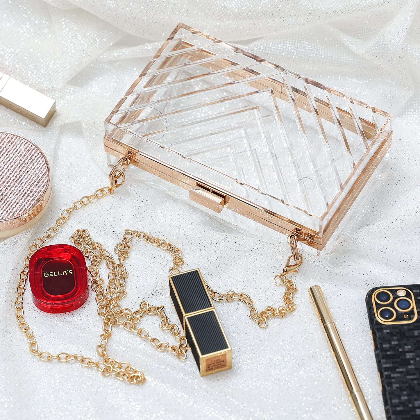 WJCD Clear Purses For Women Acrylic Clear Clutch Bag Stadium Approved (transparent)