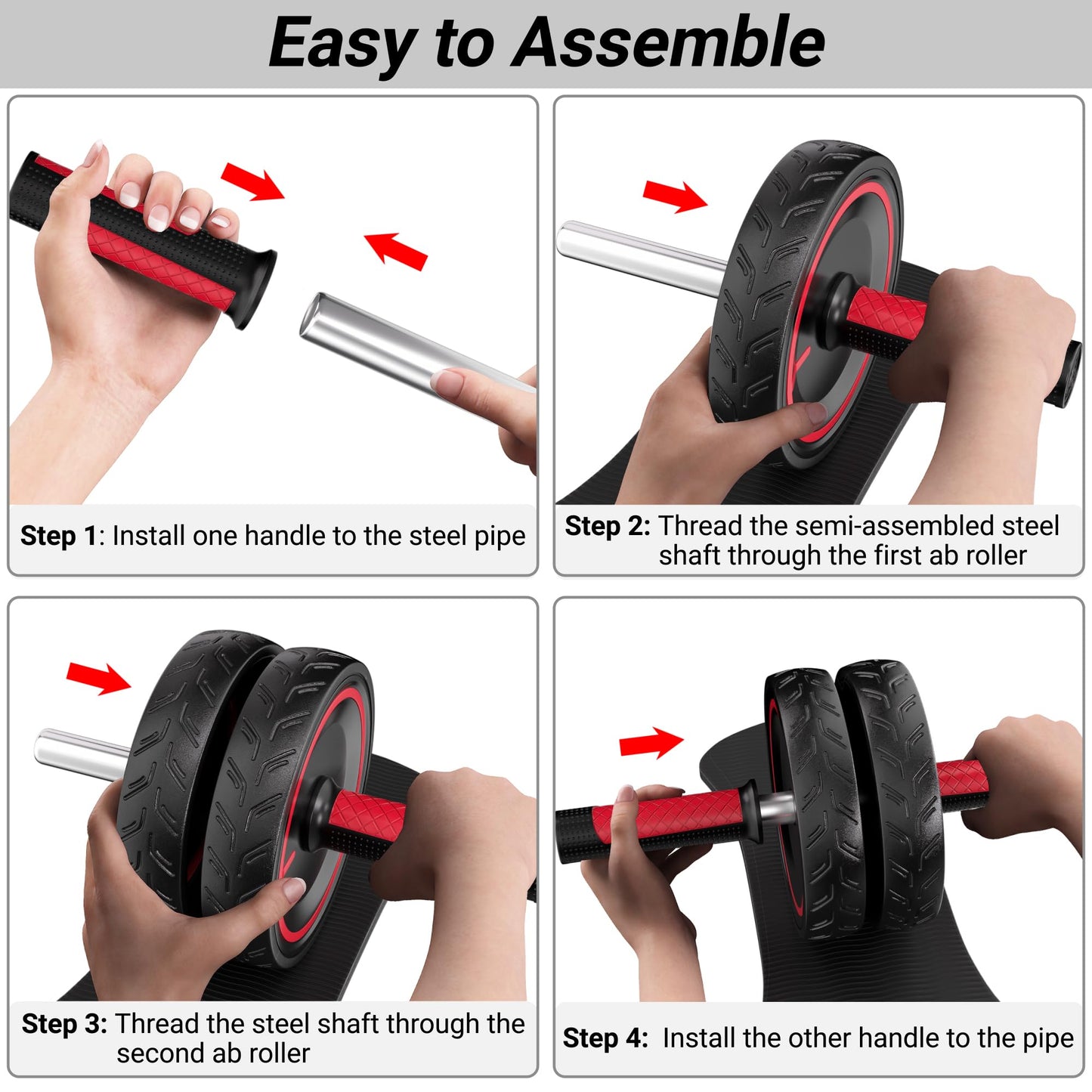 READAEER Ab Roller Wheel, Heavy Duty Workout Equipment for Home Gym, Professional Metal Handle with Rubber Surface Abdominal Exercise Wheel for Strength Training, Ab Wheel with Knee Pad