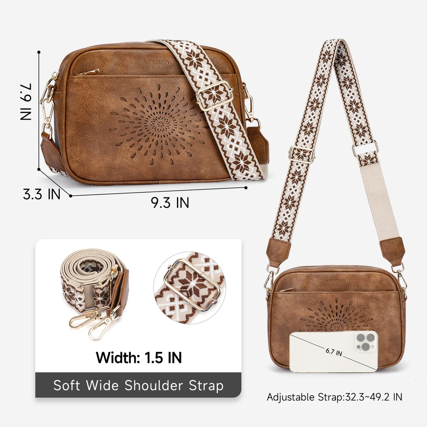 APHISON Crossbody Bags for Women Trendy,Vegan Leather Small Crossbody Purses Shoulder Handbags with Adjustable Strap Brown