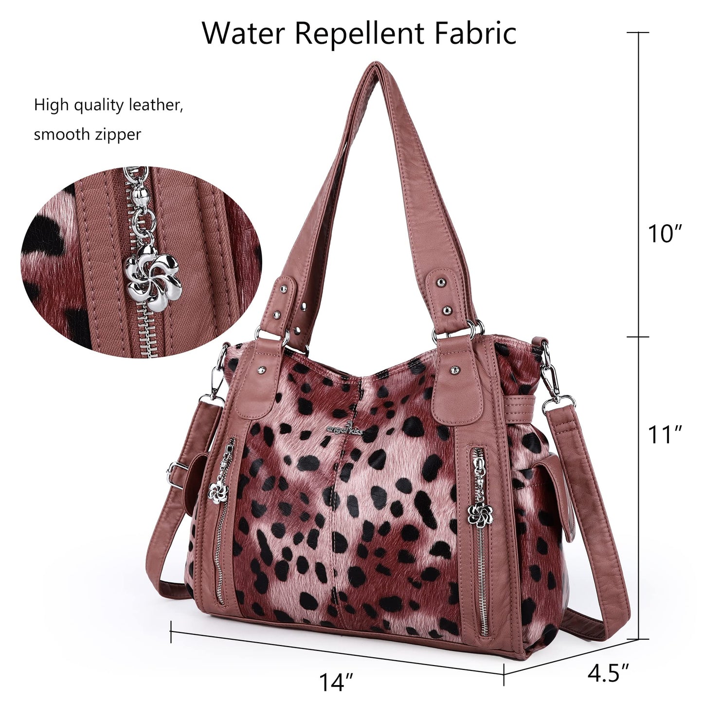 Angel Kiss Handbags for Womens Top-Handle Hobo Purse Roomy Casual Shoulder Bags PU Tote Satchel Purse for Womens 14leopard Pink