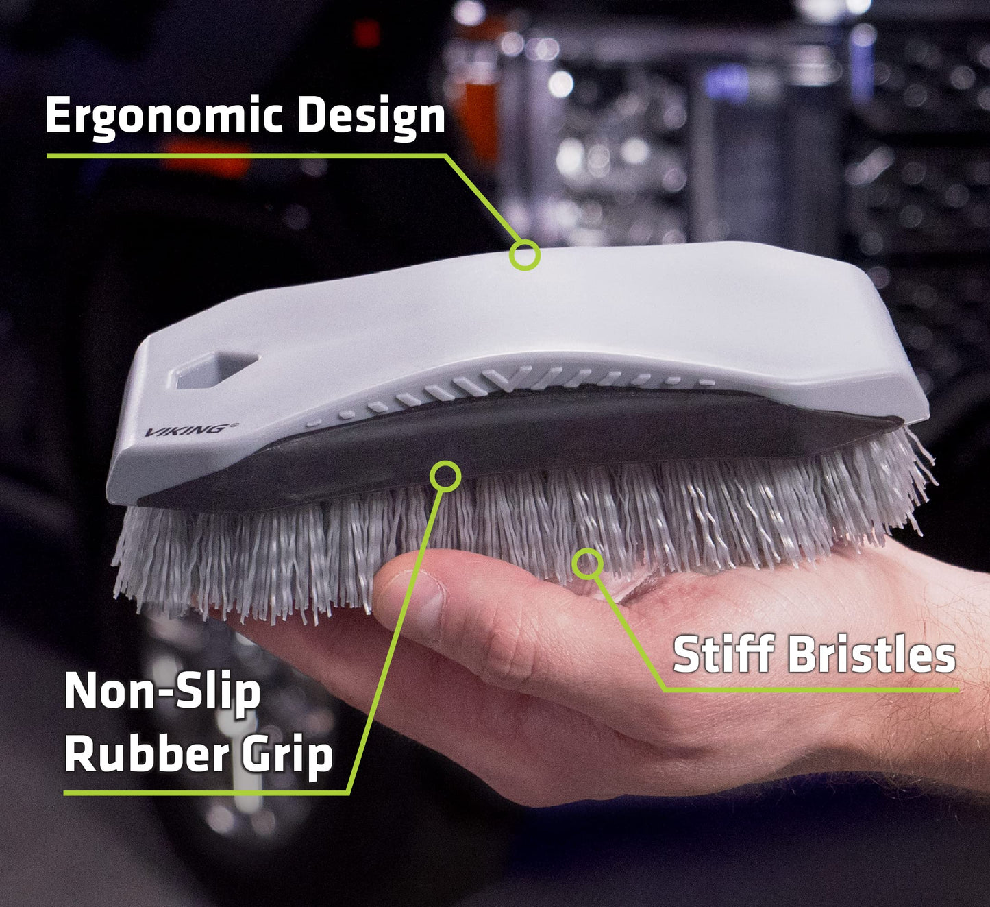 VIKING Carpet Cleaning and Scrub Brush for Floor Mats, Cleaning Brush for Car Interior and Home, Grey, 6.4 x 2.8 x 1.8 Inch